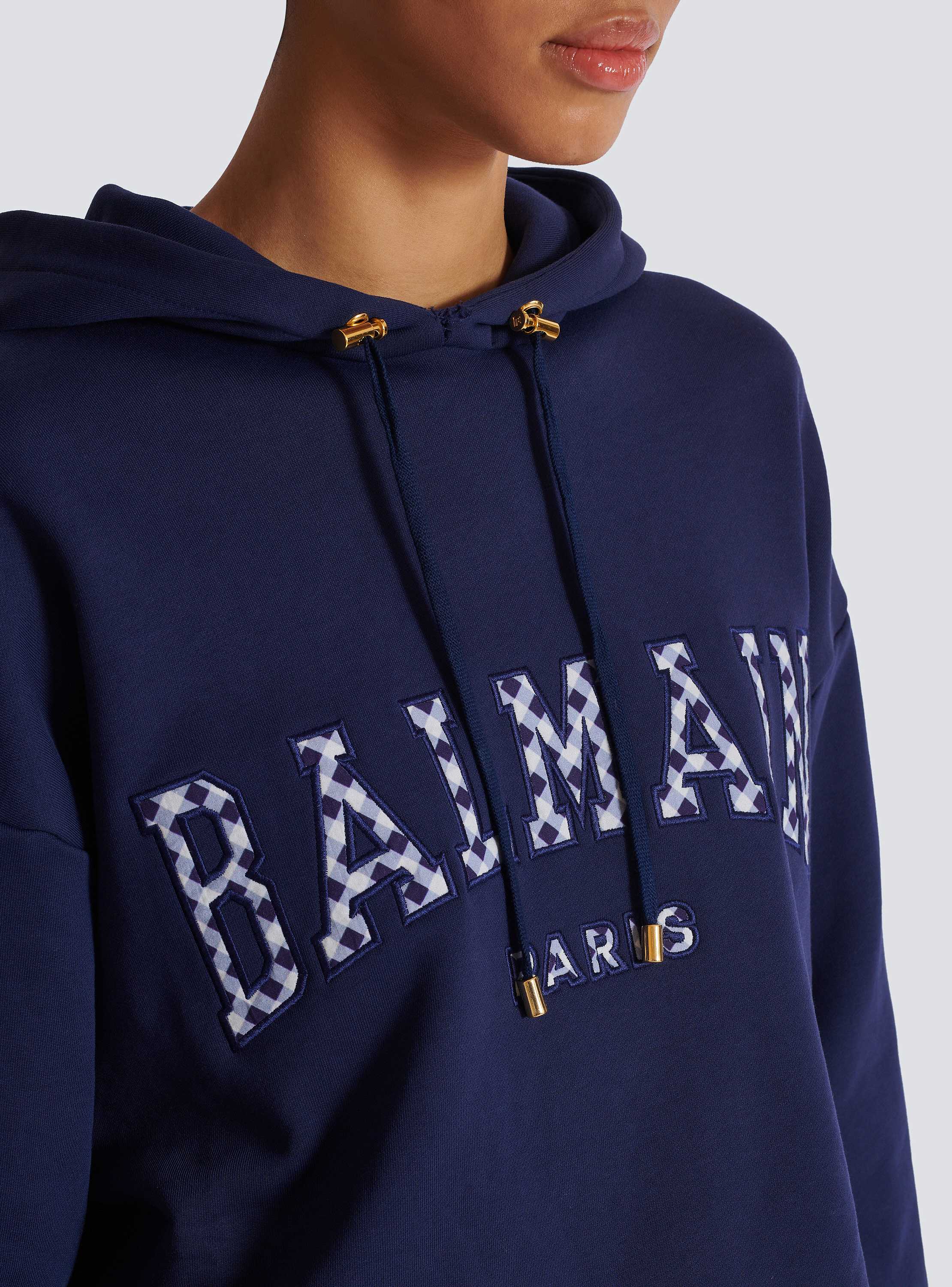 【送料&関税込】Balmain Logo Patch Drawstring Hoodie Embroidered Balmain Letter hoodie - Men | BALMAIN