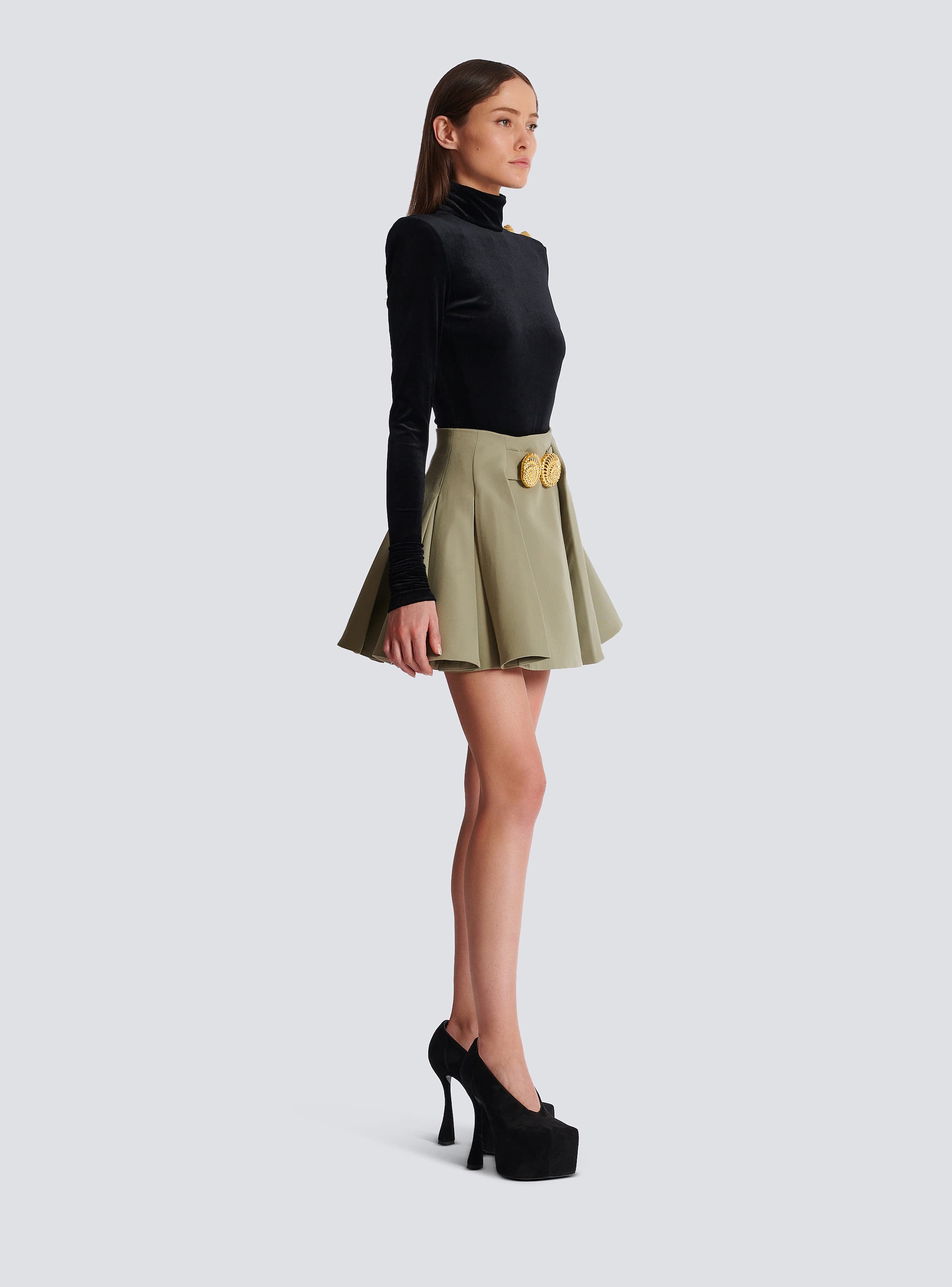 スカート BALMAIN Woman Skirt Beige AF1LB005KB02 GFE Short pleated skirt in grain de poudre - Women | BALMAIN