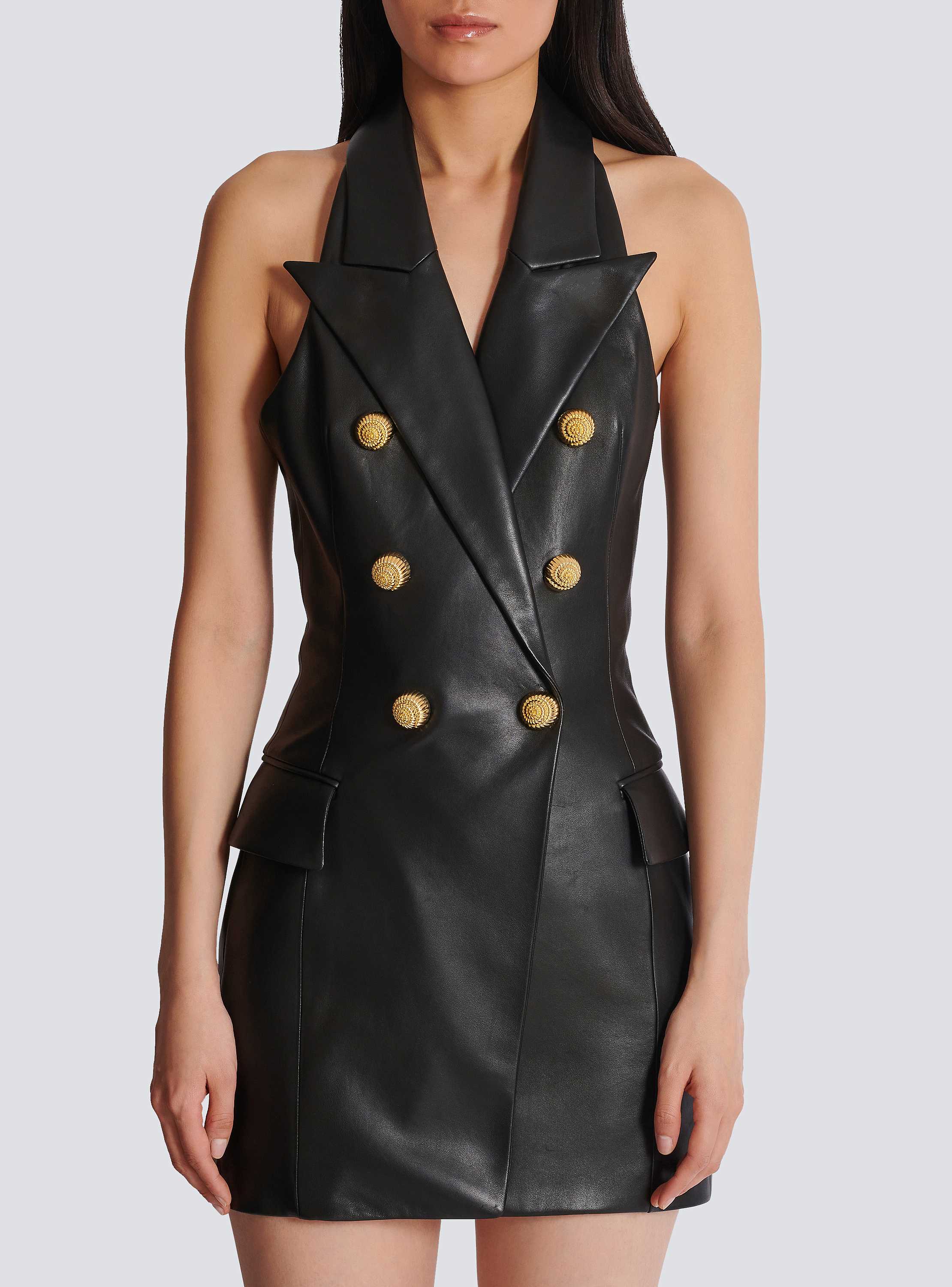 Lambskin leather halterneck dress black - Women | BALMAIN