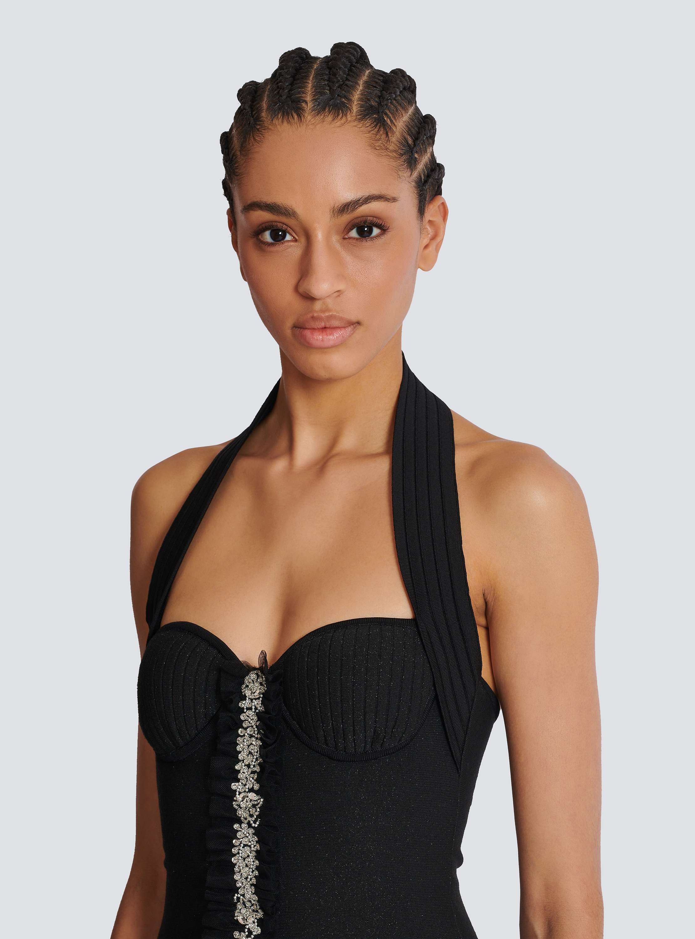 Flared halterneck knit dress black - Women | BALMAIN