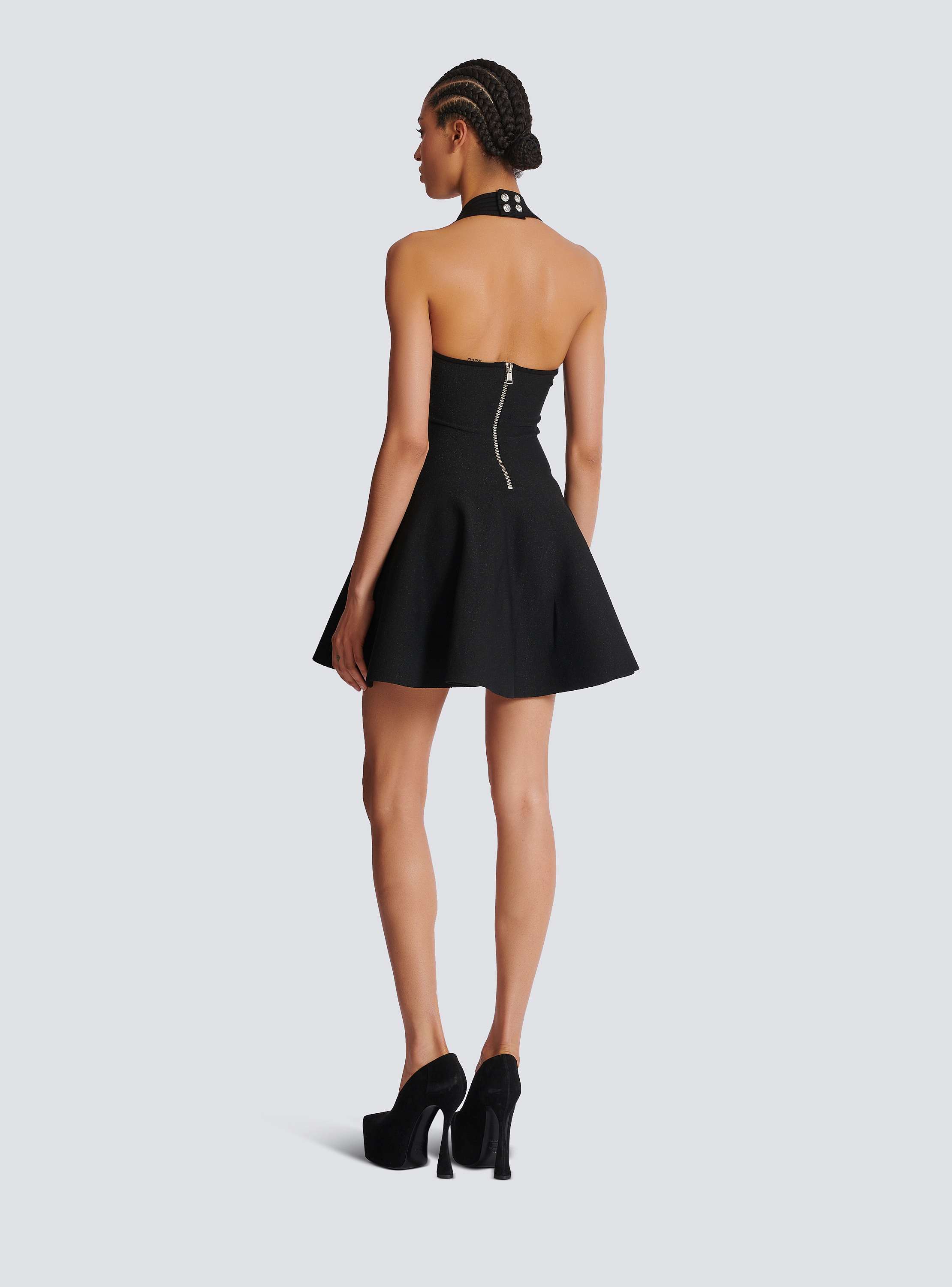 ワンピース BALMAIN HALTER NECK GEOMETRIC MINI DRESS (EF0R3088KI32 EJR) Striped halterneck jacquard minidress in beige - Balmain