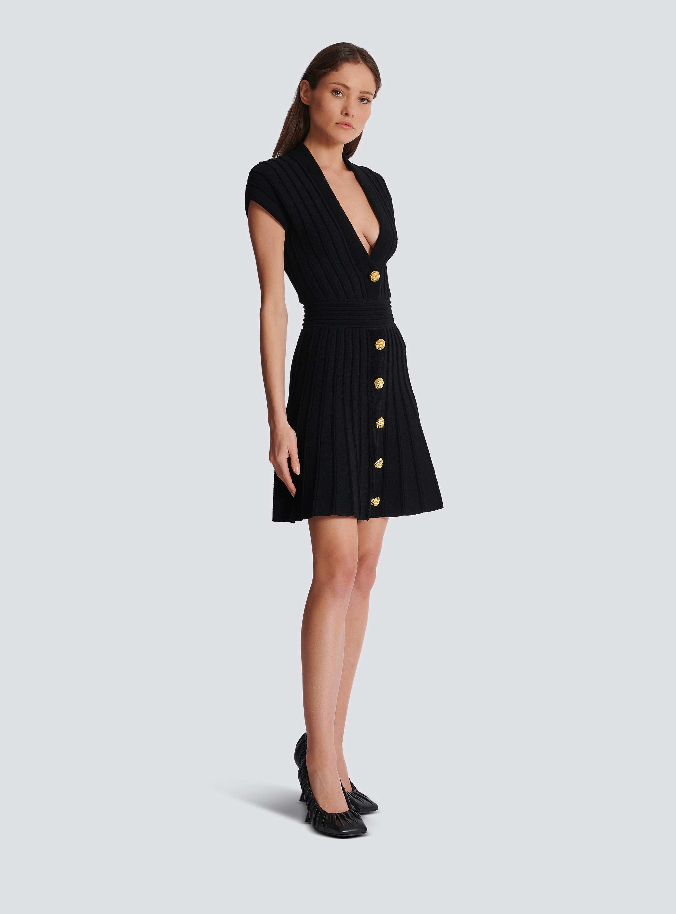 ワンピース BALMAIN Women Short Skirts DF1LA465VB000PA Black Balmain Houndstooth knit short dress - Black | YF1R4036KC17EAE