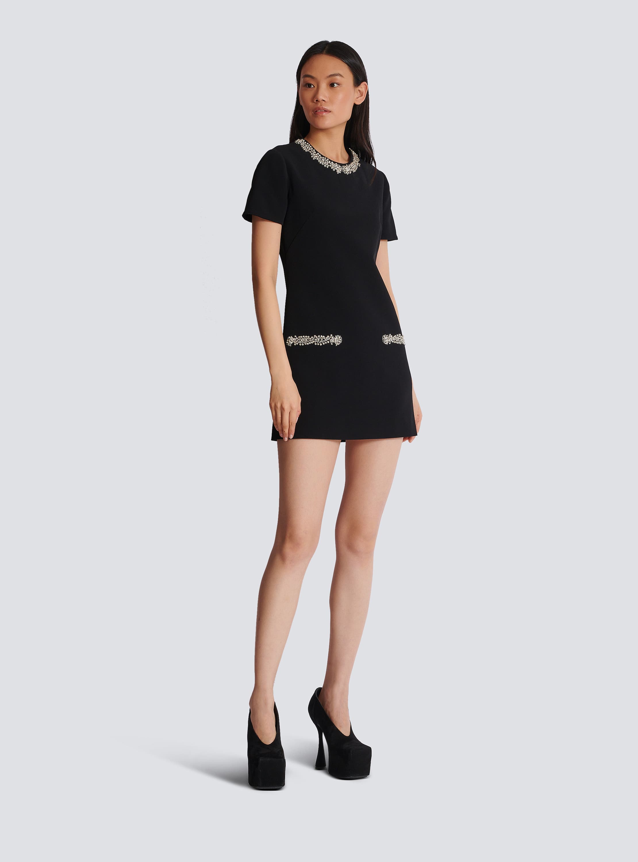 Embroidered crepe shift dress black - Women | BALMAIN