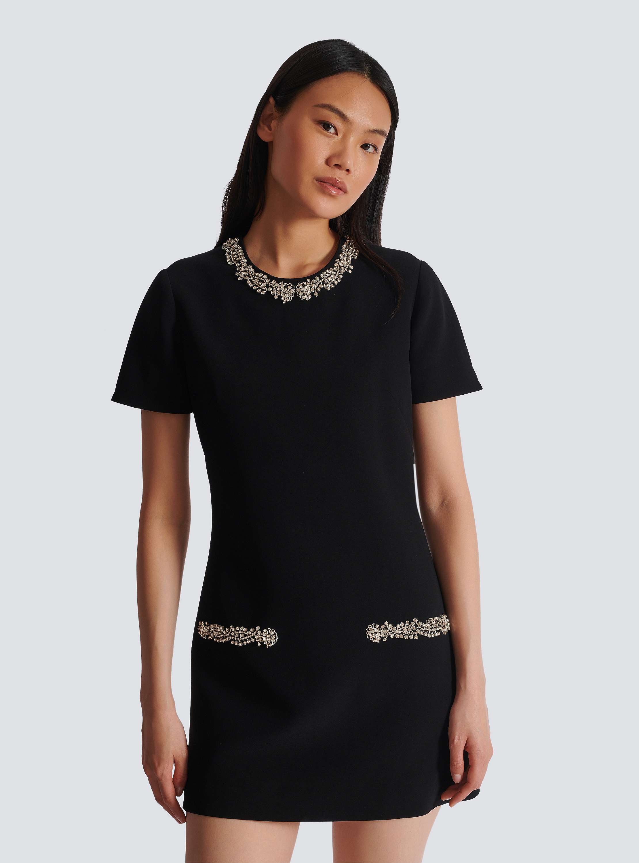 Embroidered crepe shift dress black - Women | BALMAIN