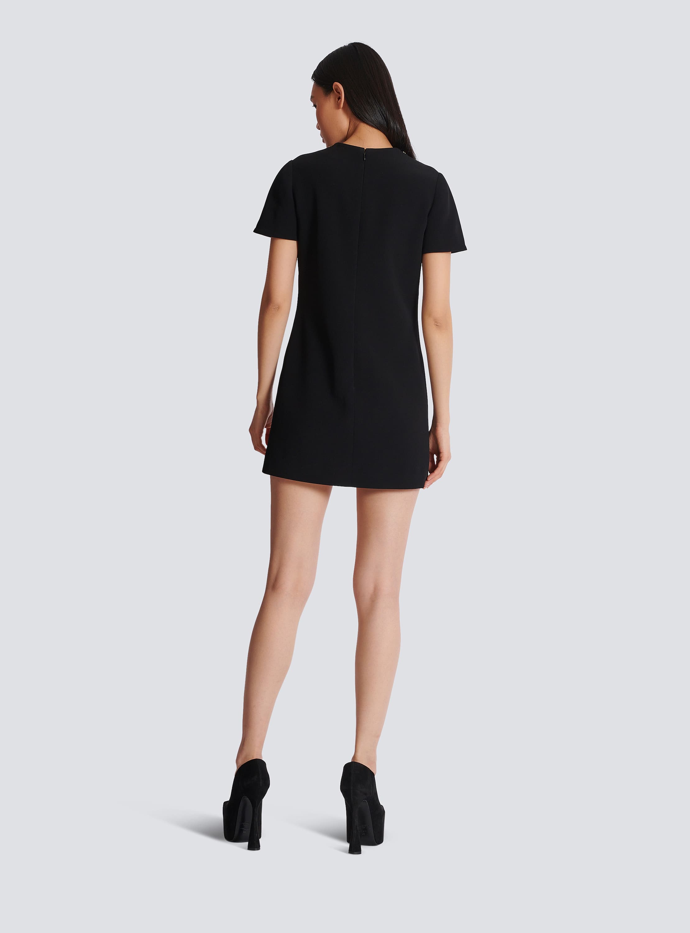 【関税＆送料込み】Balmain Black Dress With Square Neckline Embroidered crepe shift dress black - Women | BALMAIN