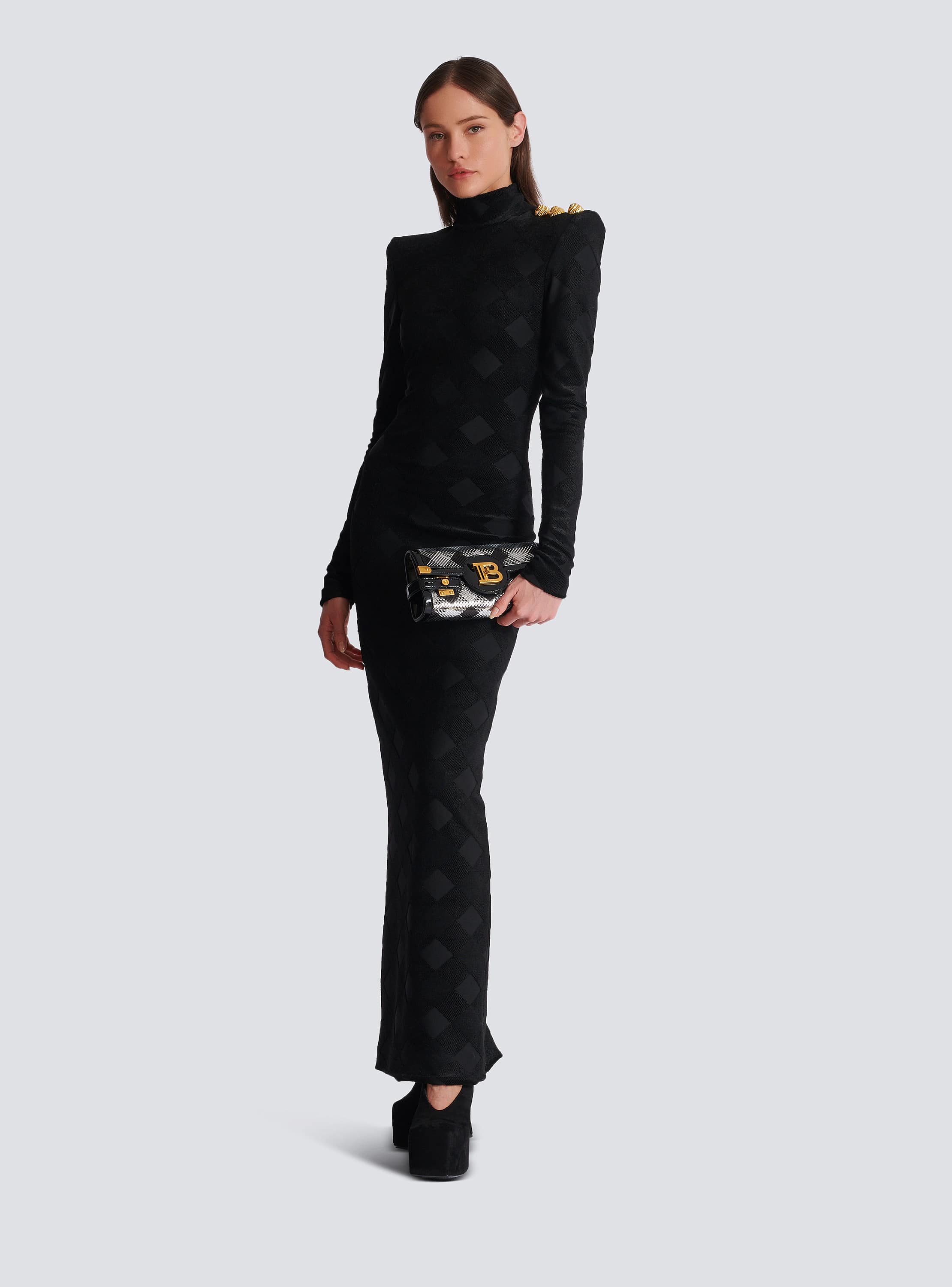 Long gingham bouclé dress black black - Women | BALMAIN