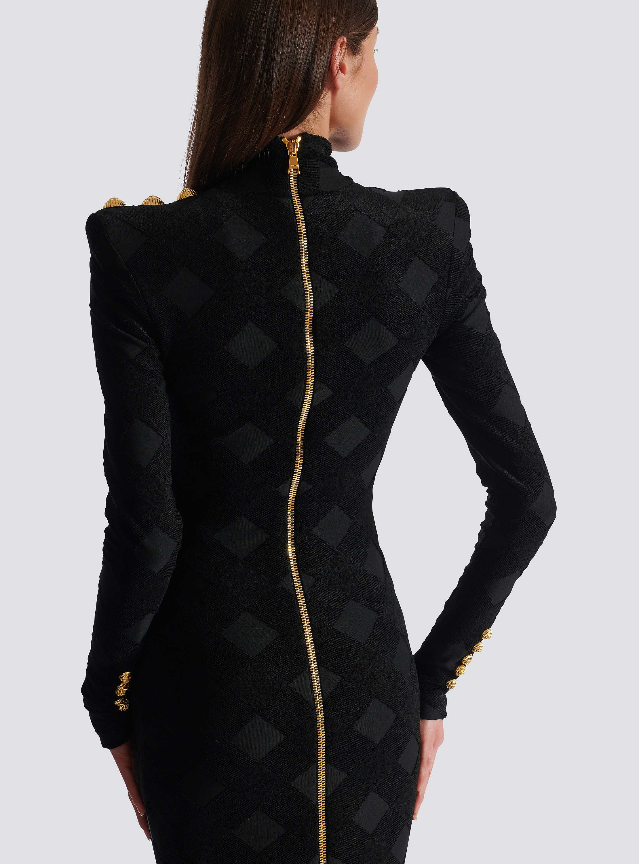 ワンピース Balmain Dress Short bicolor jacquard knit dress with Balmain monogram