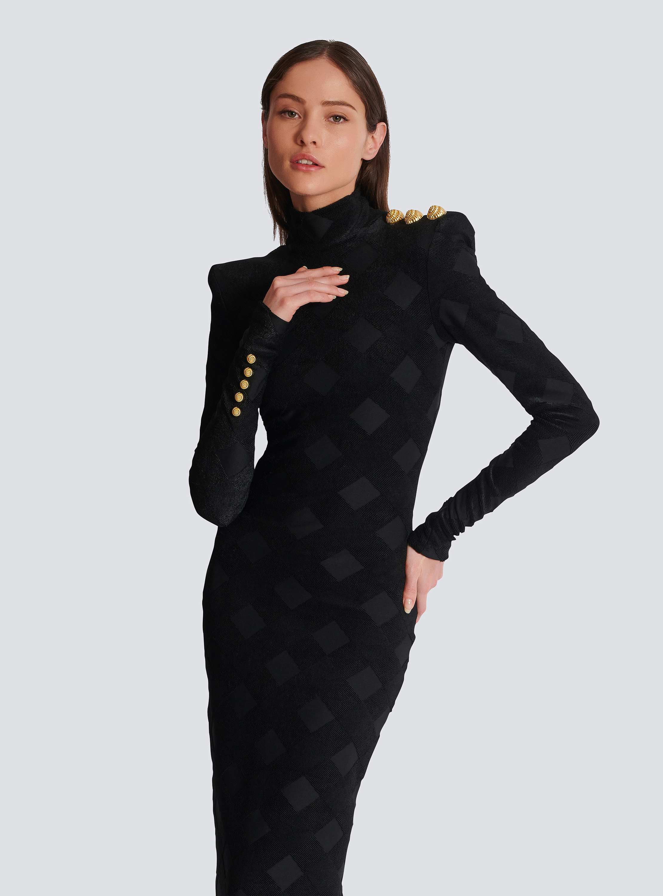 Long gingham bouclé dress black - Women | BALMAIN