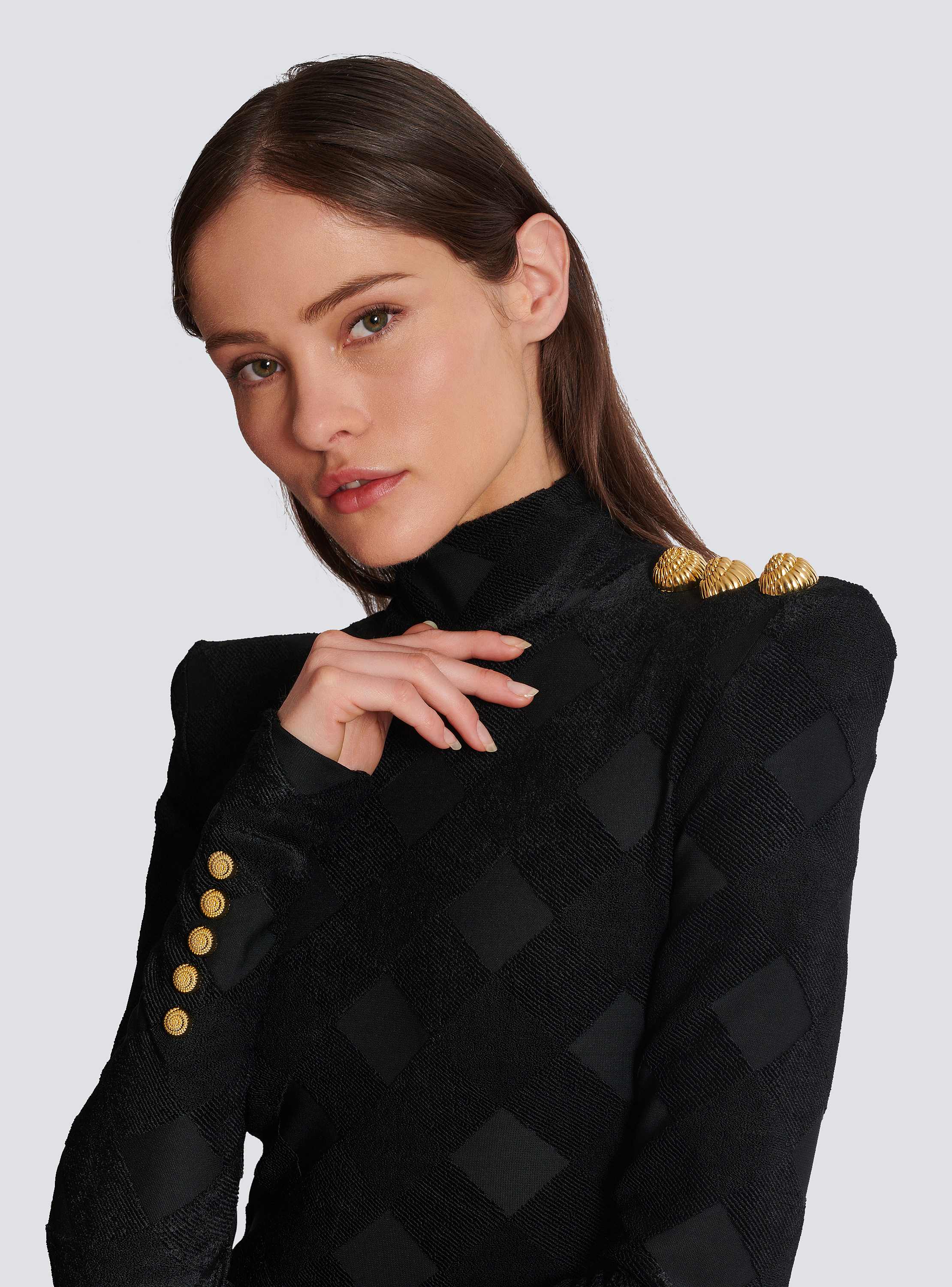 【関税＆送料込み】Balmain Black Dress With Square Neckline Long embroidered dress with Face motif black black - Women