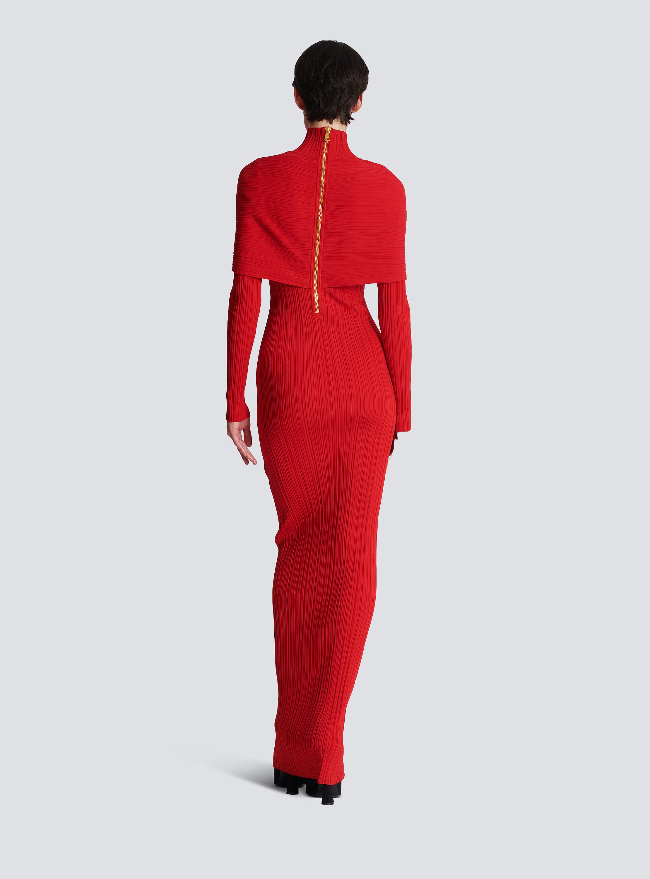 Long pleated knit dress red red - Women | BALMAIN