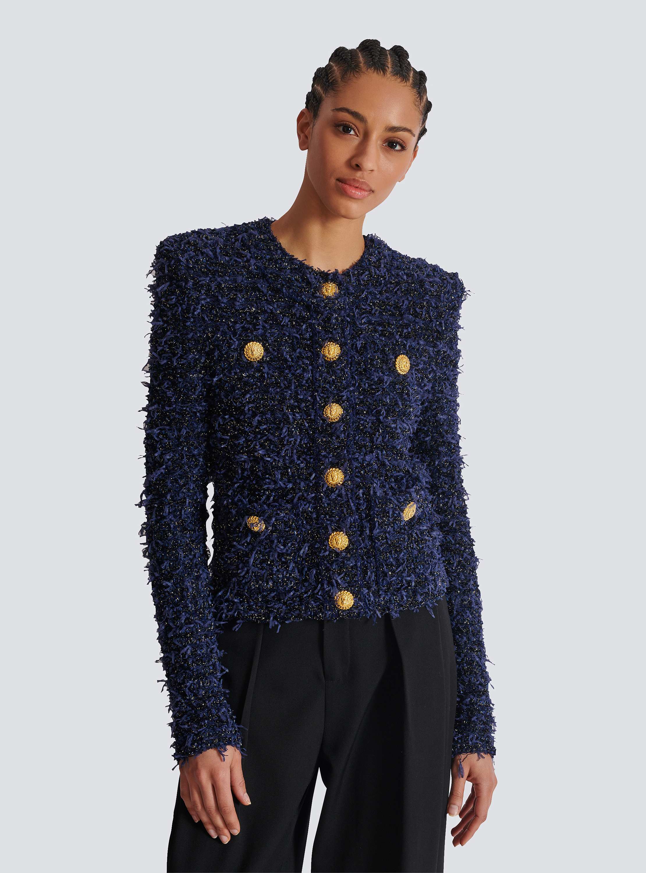 ジャケット BALMAIN FW24 Vichy tweed short jacket (DF0SK248KH66 EAB) Balmain Vichy Tweed Short Jacket | italist