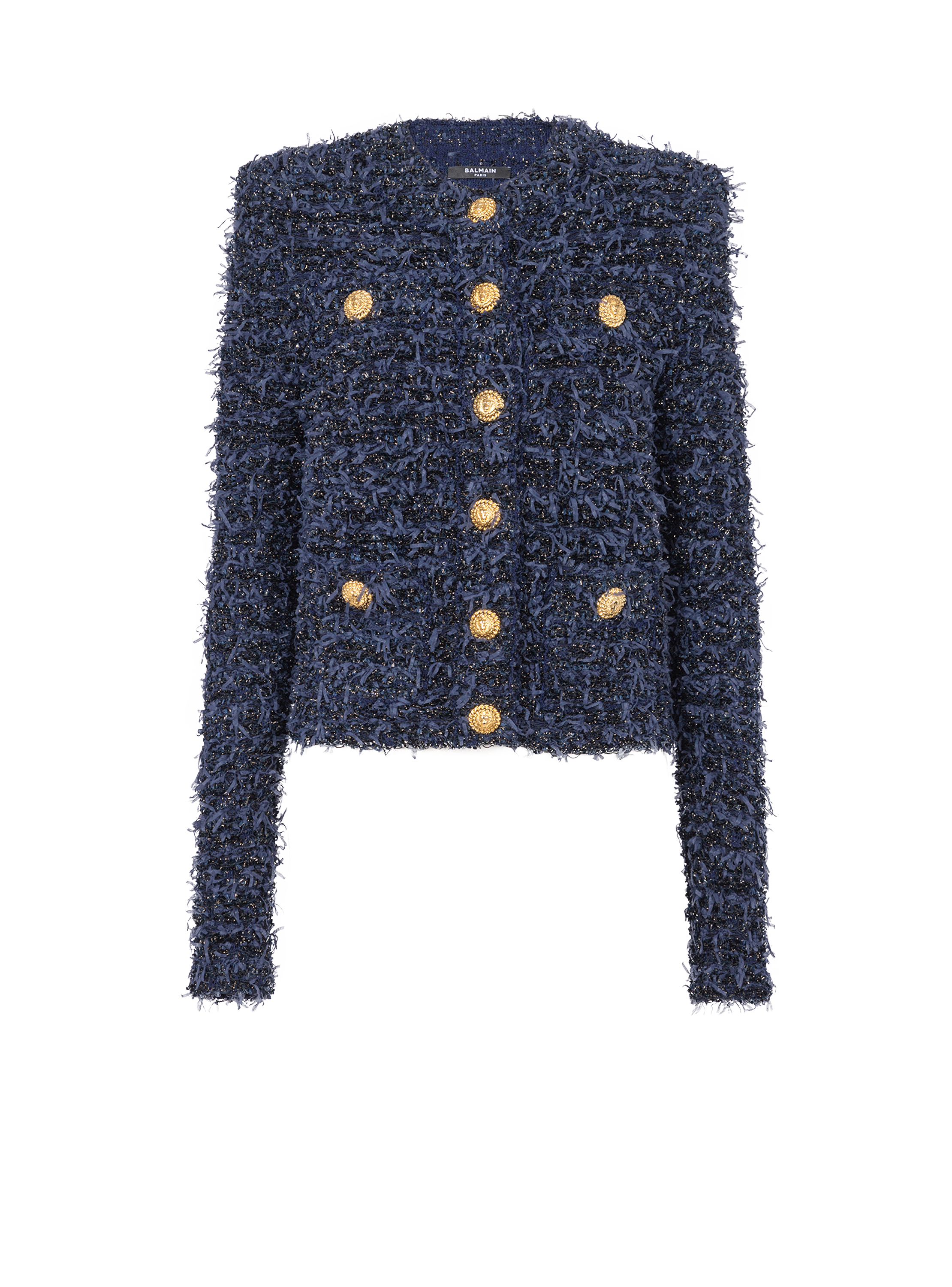 Cropped tweed knit jacket
