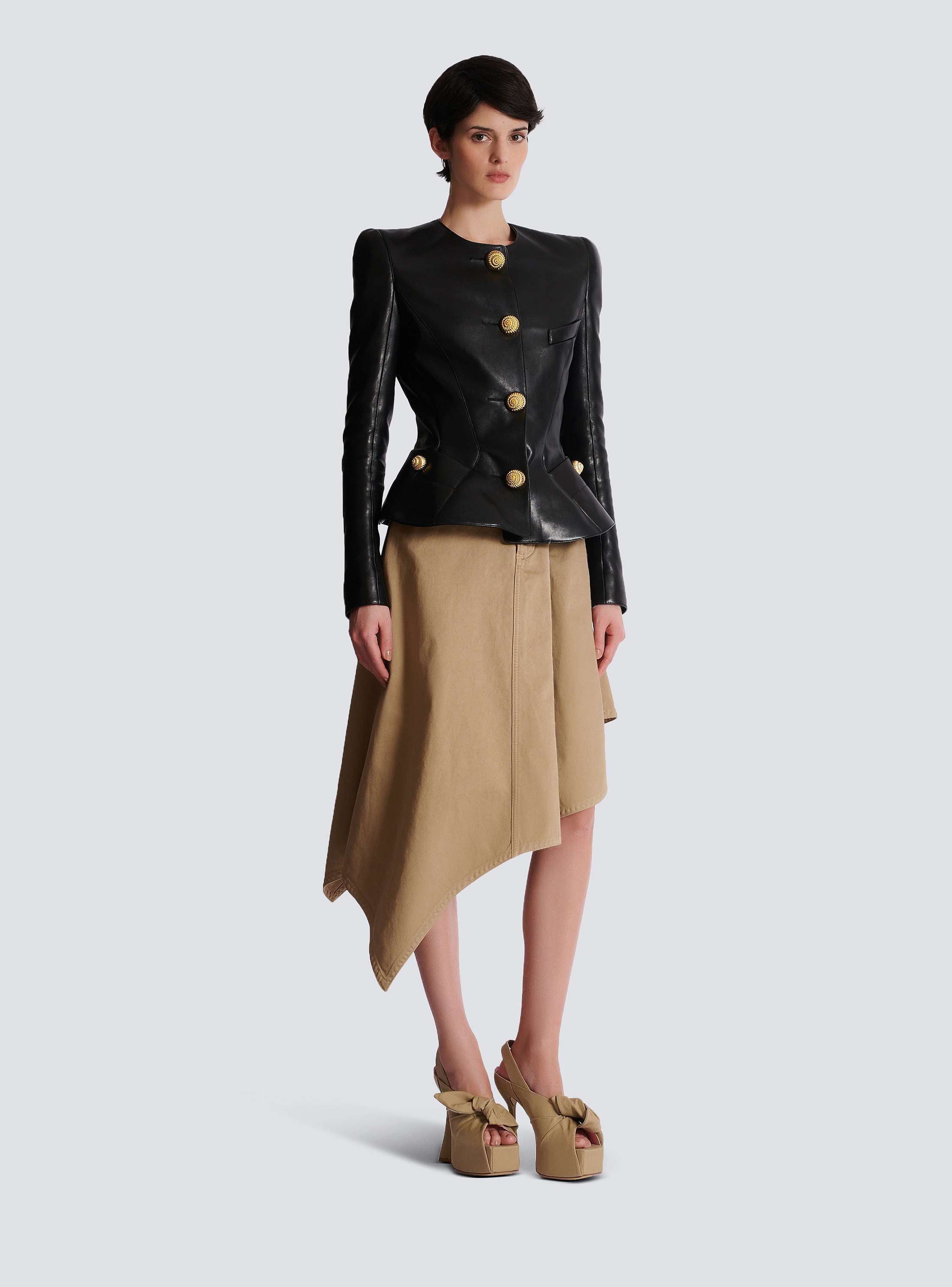 Lambskin leather peplum jacket black black - Women | BALMAIN