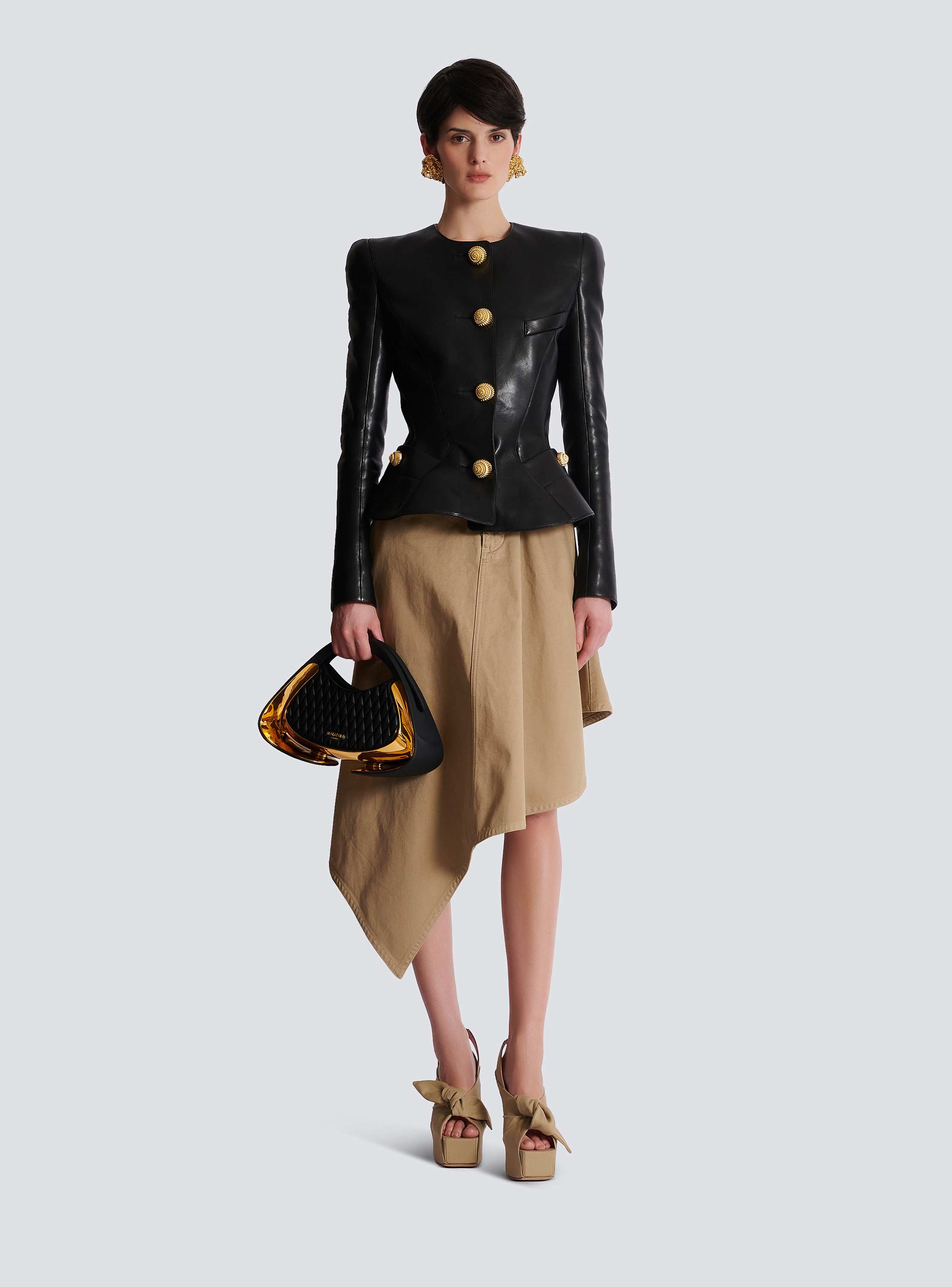Lambskin leather peplum jacket black black - Women | BALMAIN