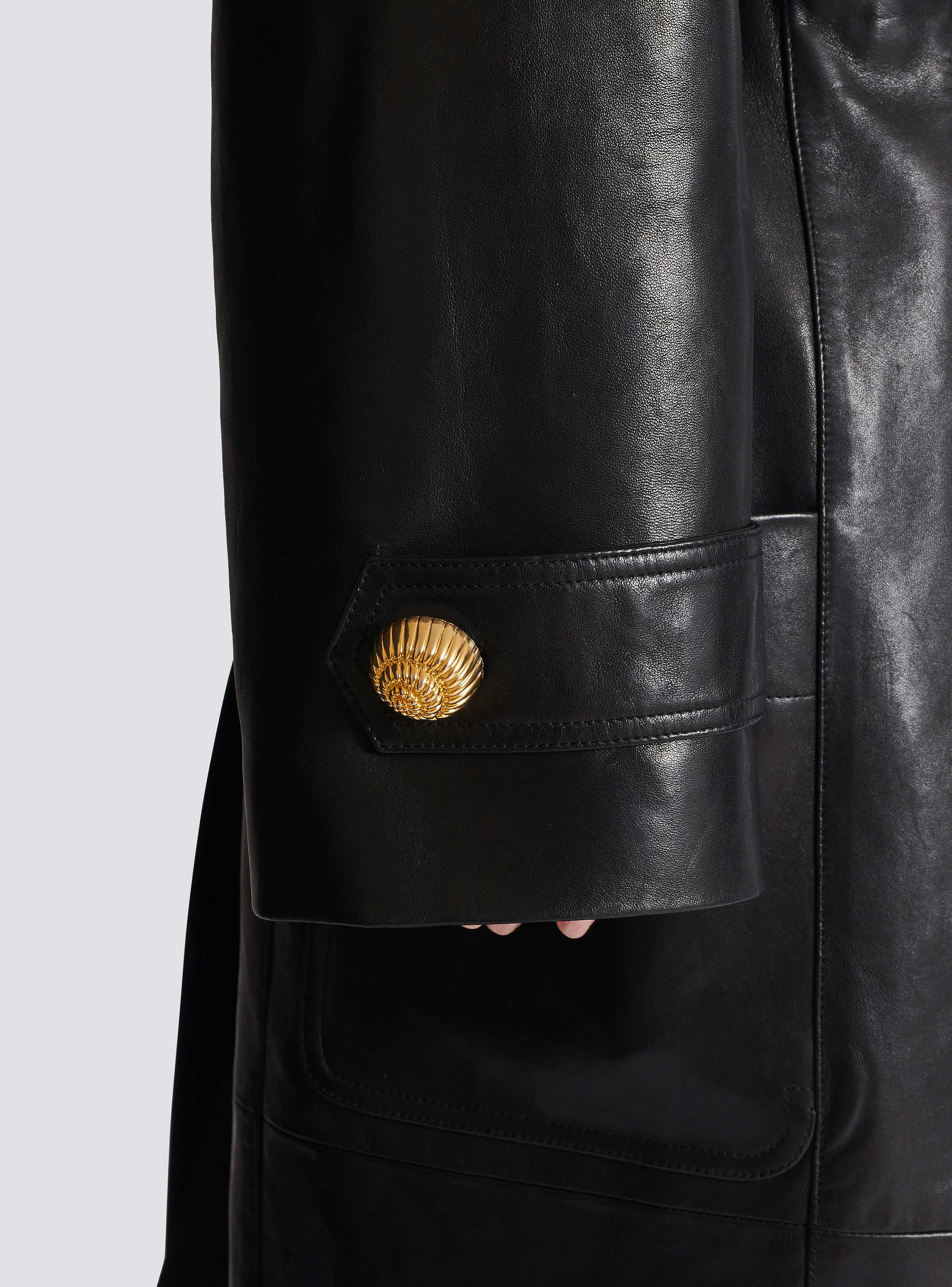 Belted trench coat in lambskin leather black black - Women