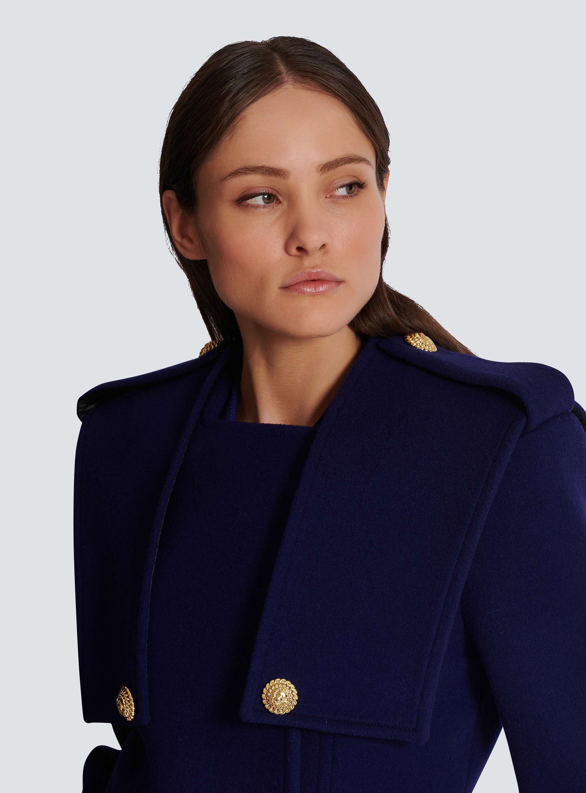 コート BALMAIN Woman Coat Blue DF0UB140WB50 6BO Wool and cashmere button-down trench coat - Women | BALMAIN