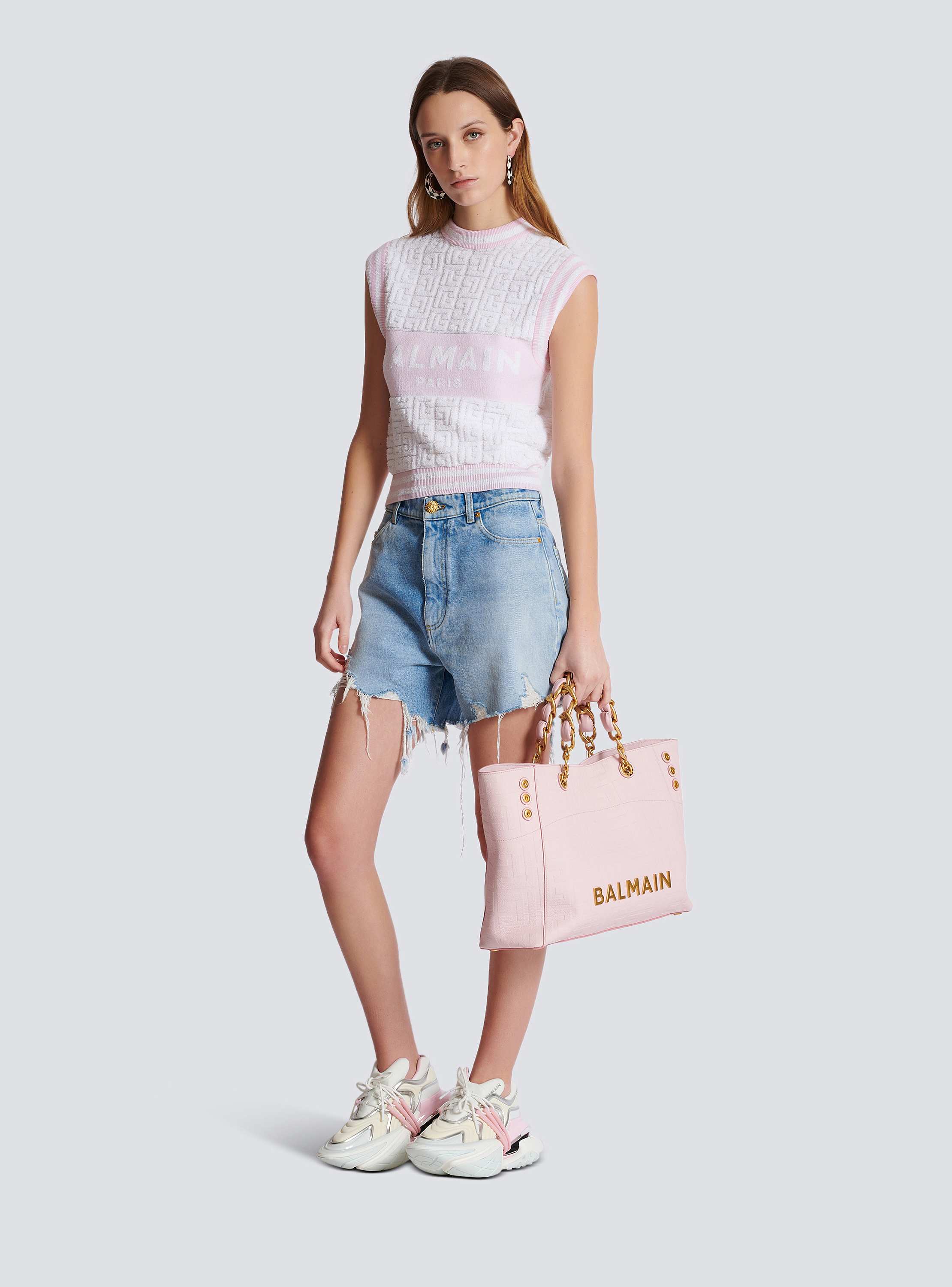 Sleeveless monogram knit top pink - Women | BALMAIN