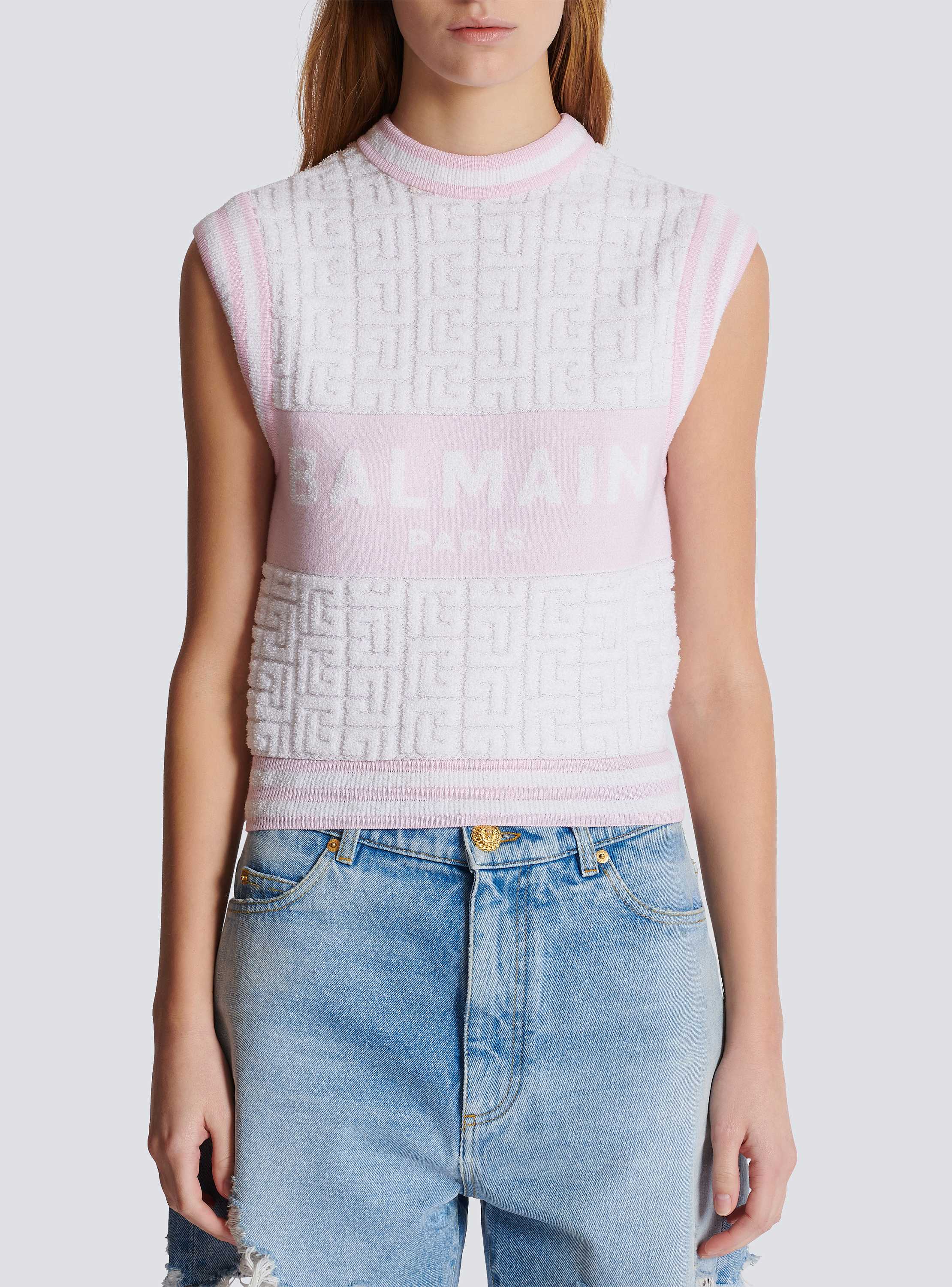 Sleeveless monogram knit top pink - Women | BALMAIN
