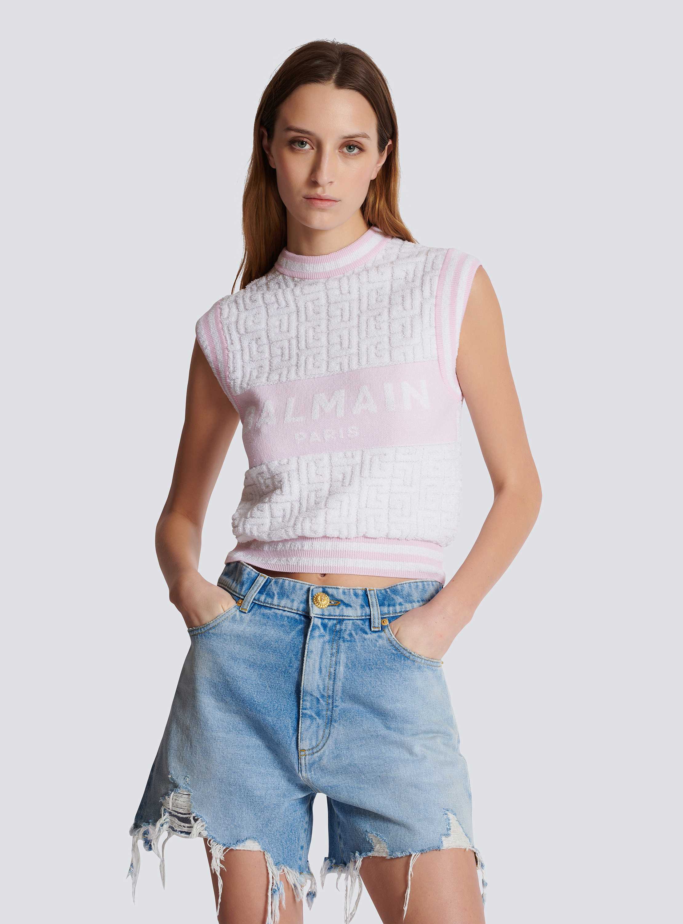 熱販売 knit monogram Sleeveless top BALMAIN | Women - pink ジャケット・アウター