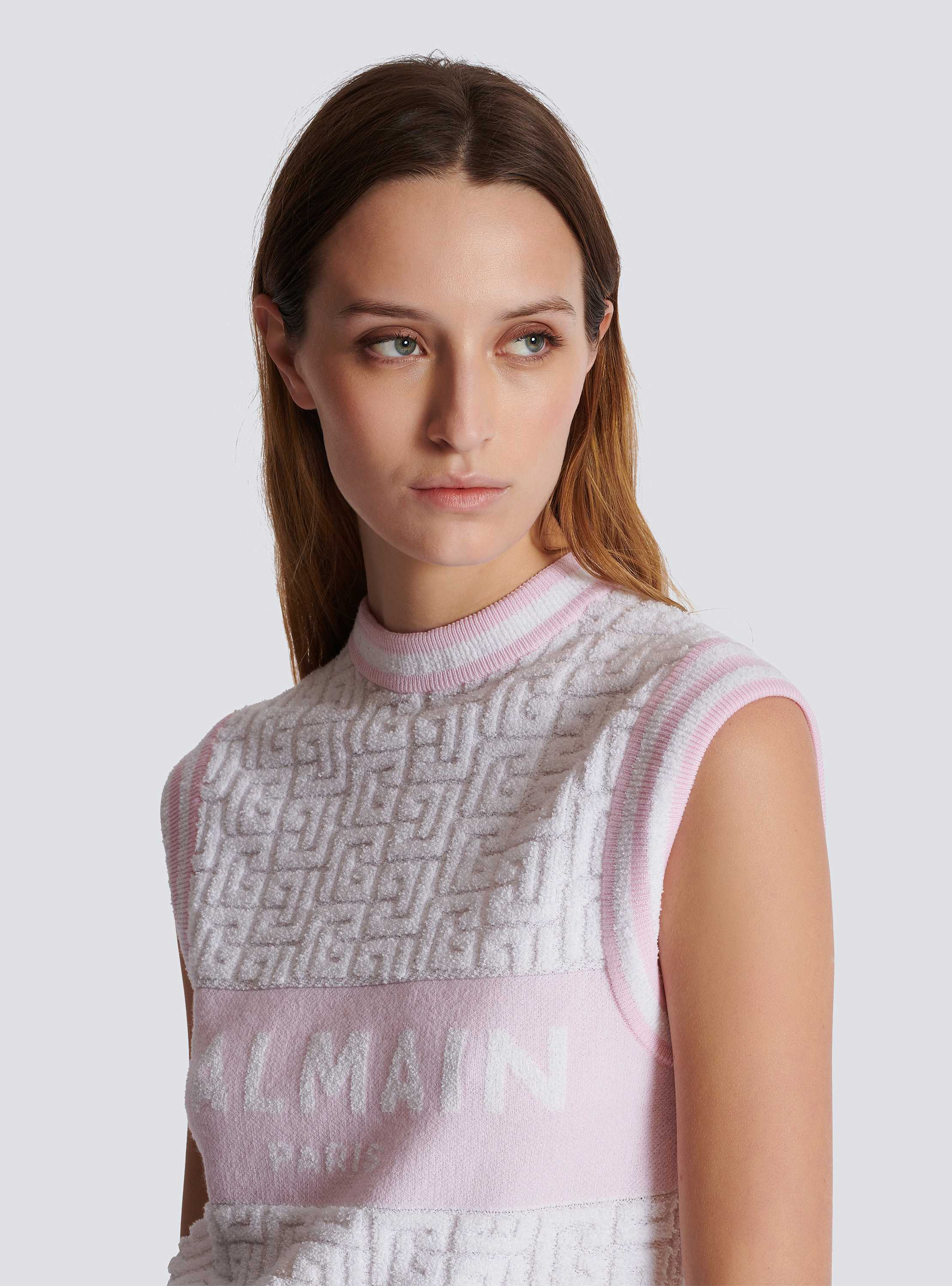 Sleeveless monogram knit top pink - Women | BALMAIN