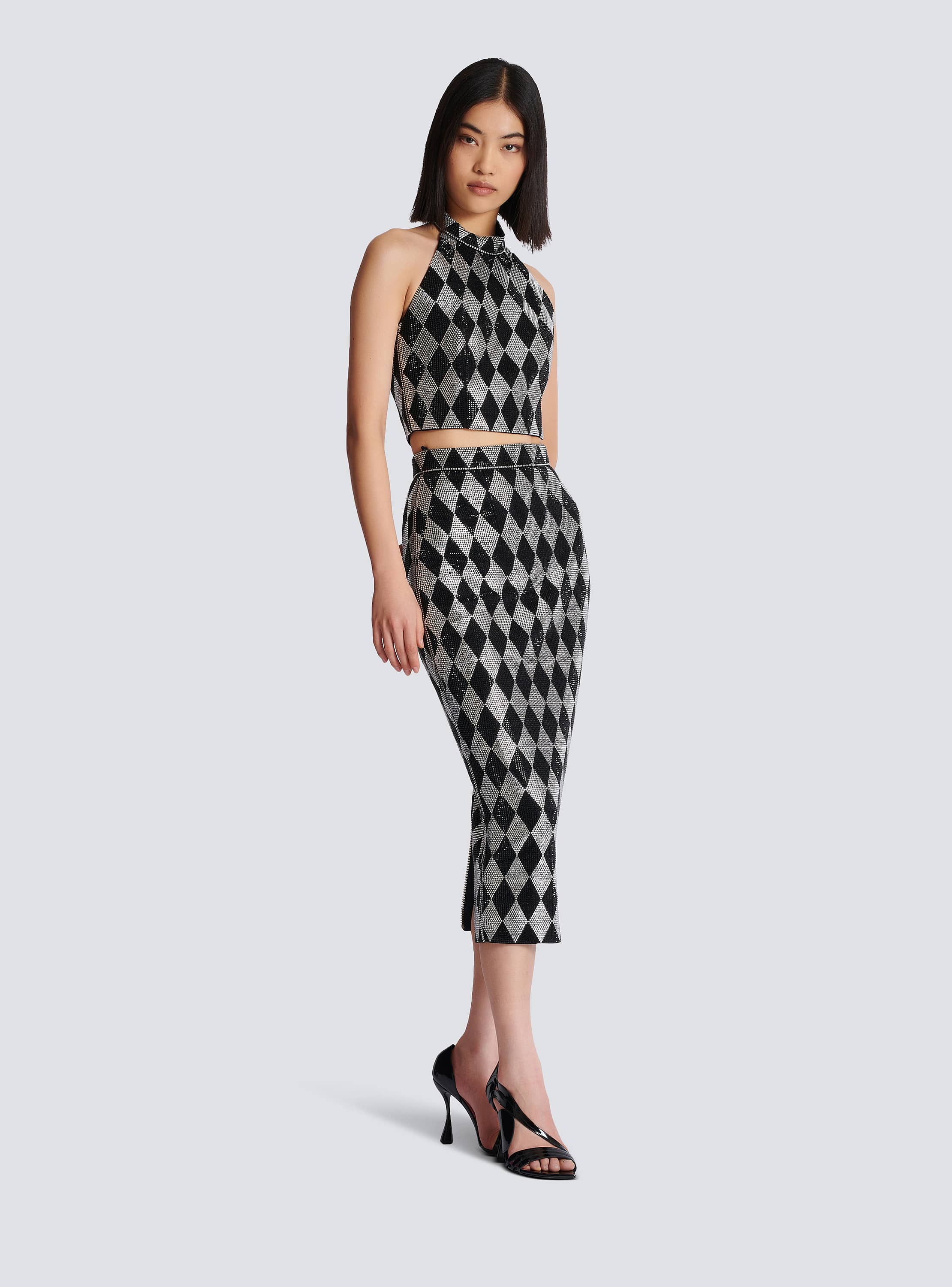 Diamond rhinestone halterneck top black - Women | BALMAIN
