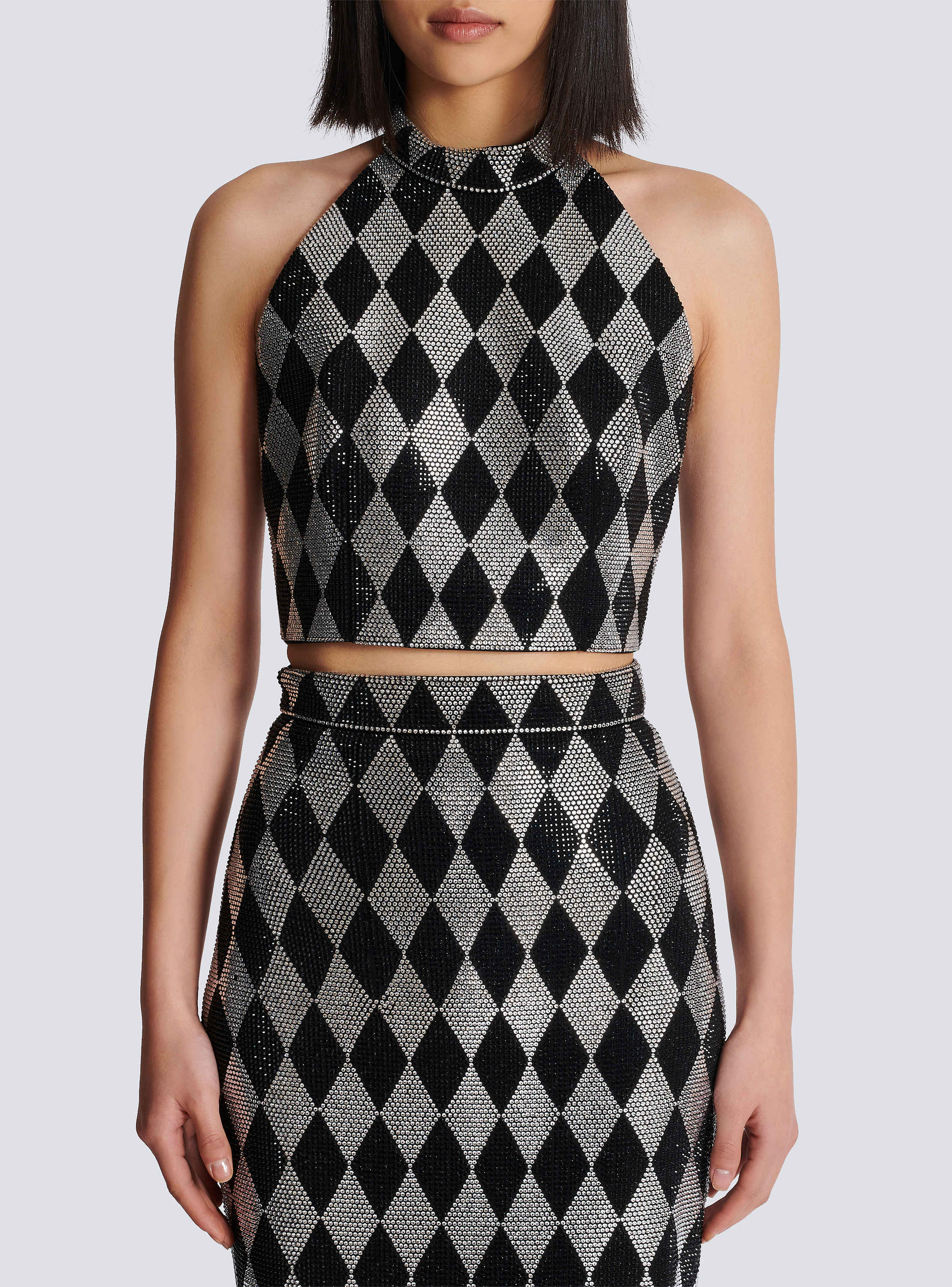 人気ブランド halterneck rhinestone Diamond top BALMAIN | Women - black トップス