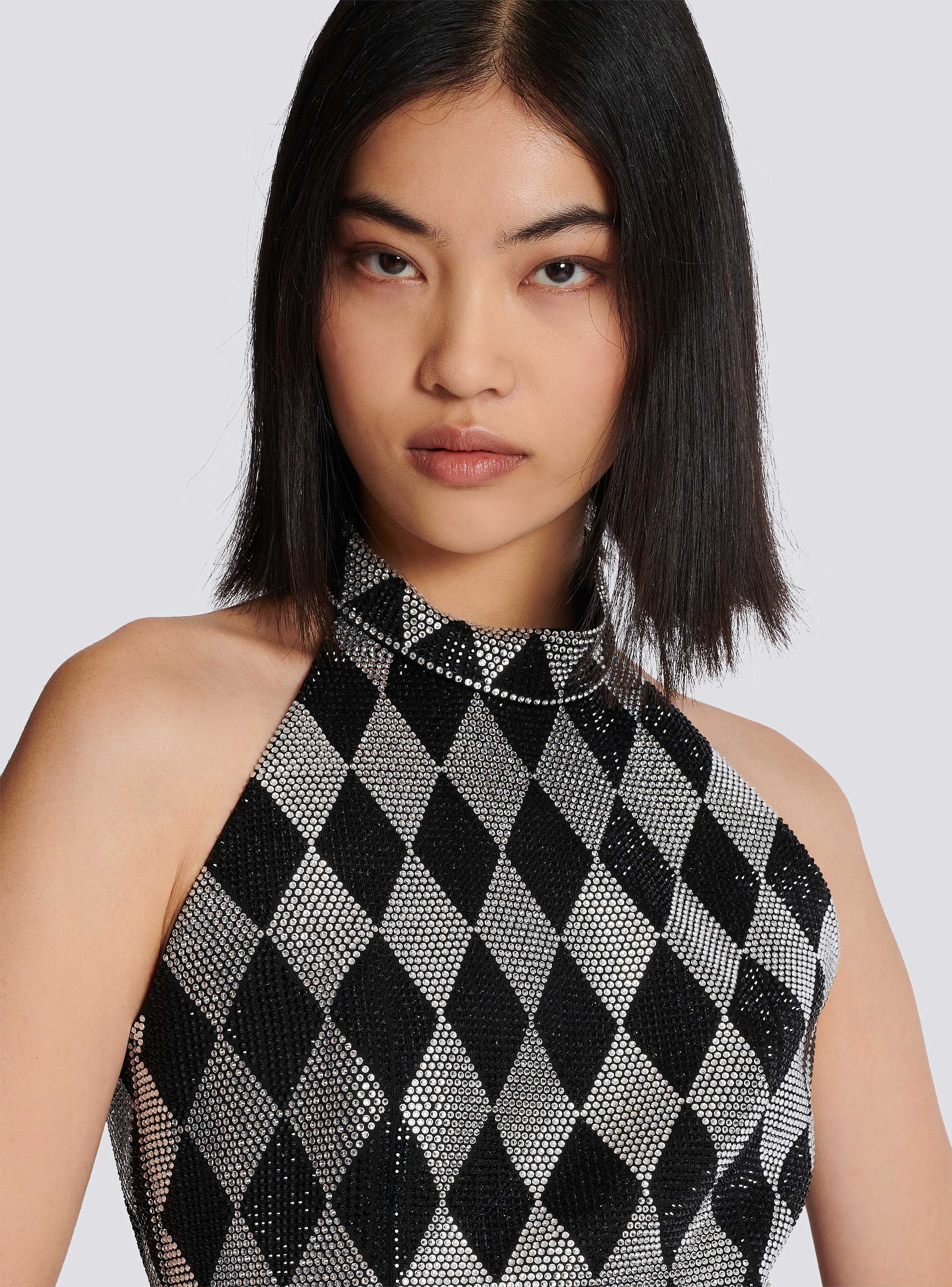 【送料無料ライン/39ショップ】 rhinestone Diamond halterneck BALMAIN | Women - black top トップス