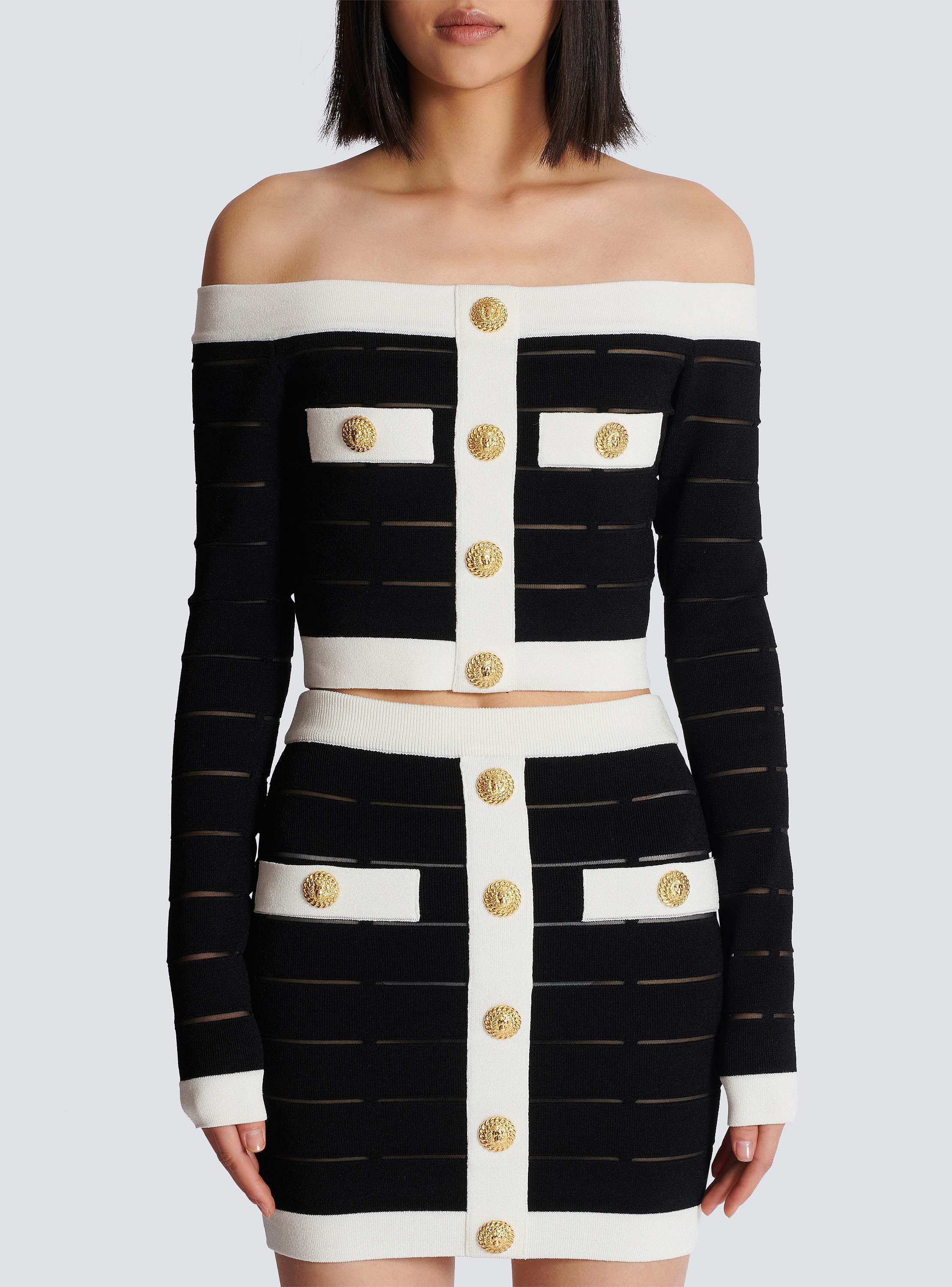 春のコレクション black top knit Off-the-shoulder - BALMAIN | Women トップス