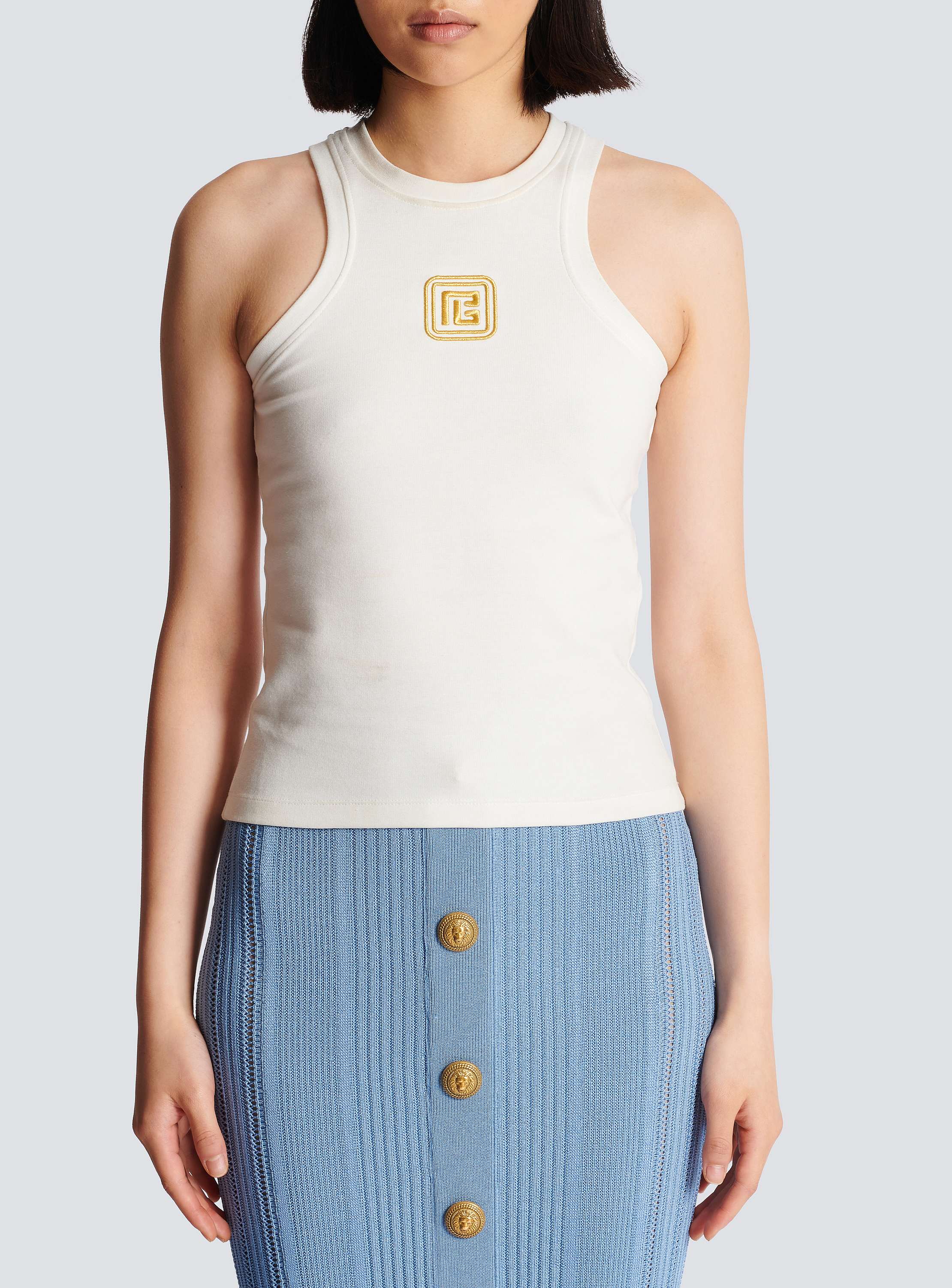 Tシャツ・カットソー BALMAIN White Cotton Tank Top PB embroidered tank top white - Men | BALMAIN