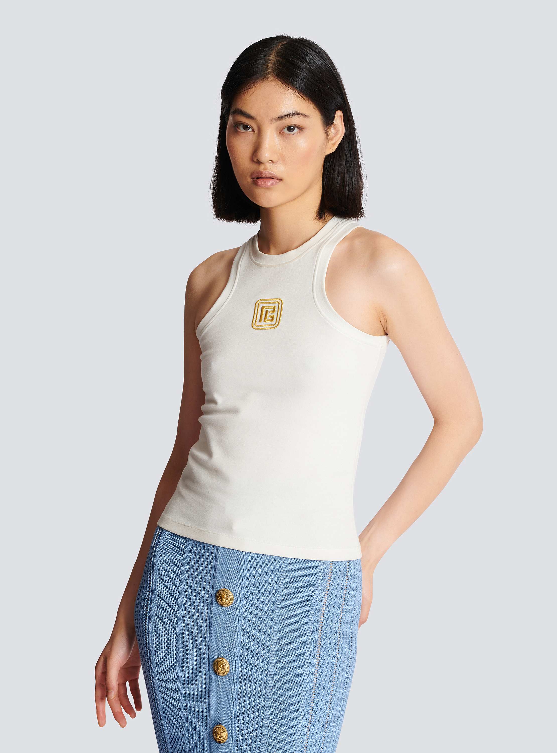 Tank top with Retro PB embroidery white - Women | BALMAIN Tank top with Retro PB embroidery white - Women | BALMAIN