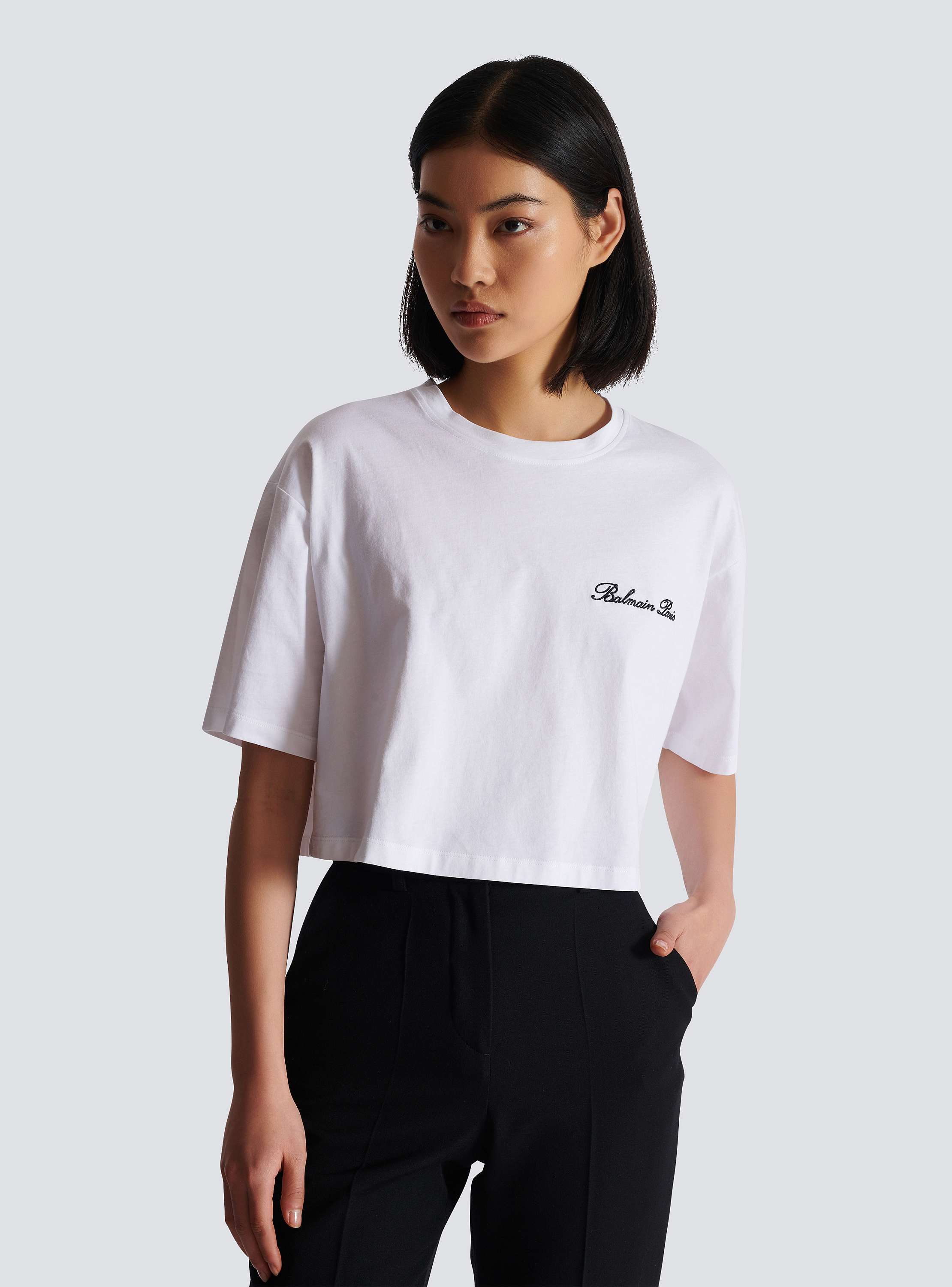 T-shirt with Balmain Signature embroidery white - Women