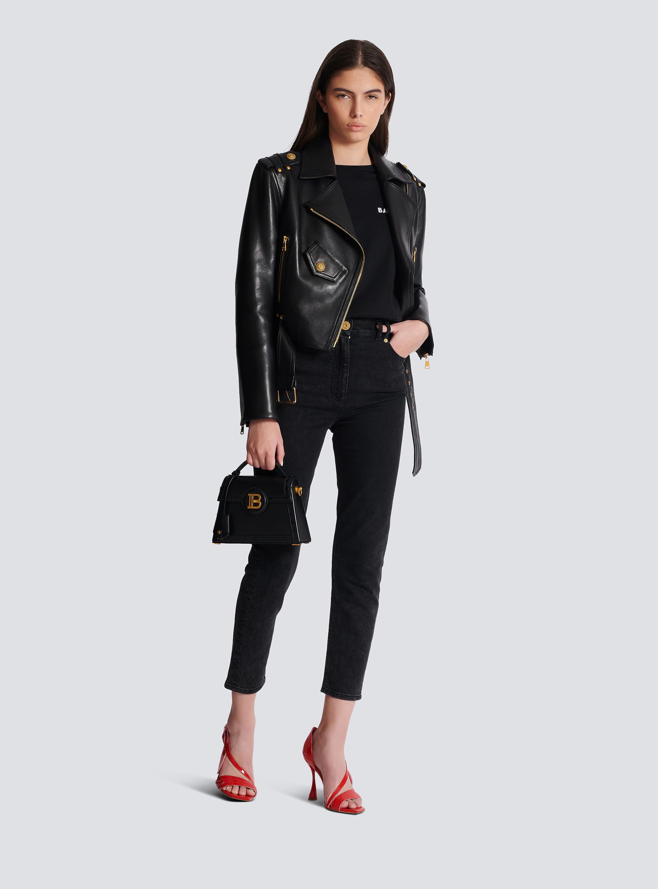 T-shirt with flocked Balmain Paris logo black - Women | BALMAIN