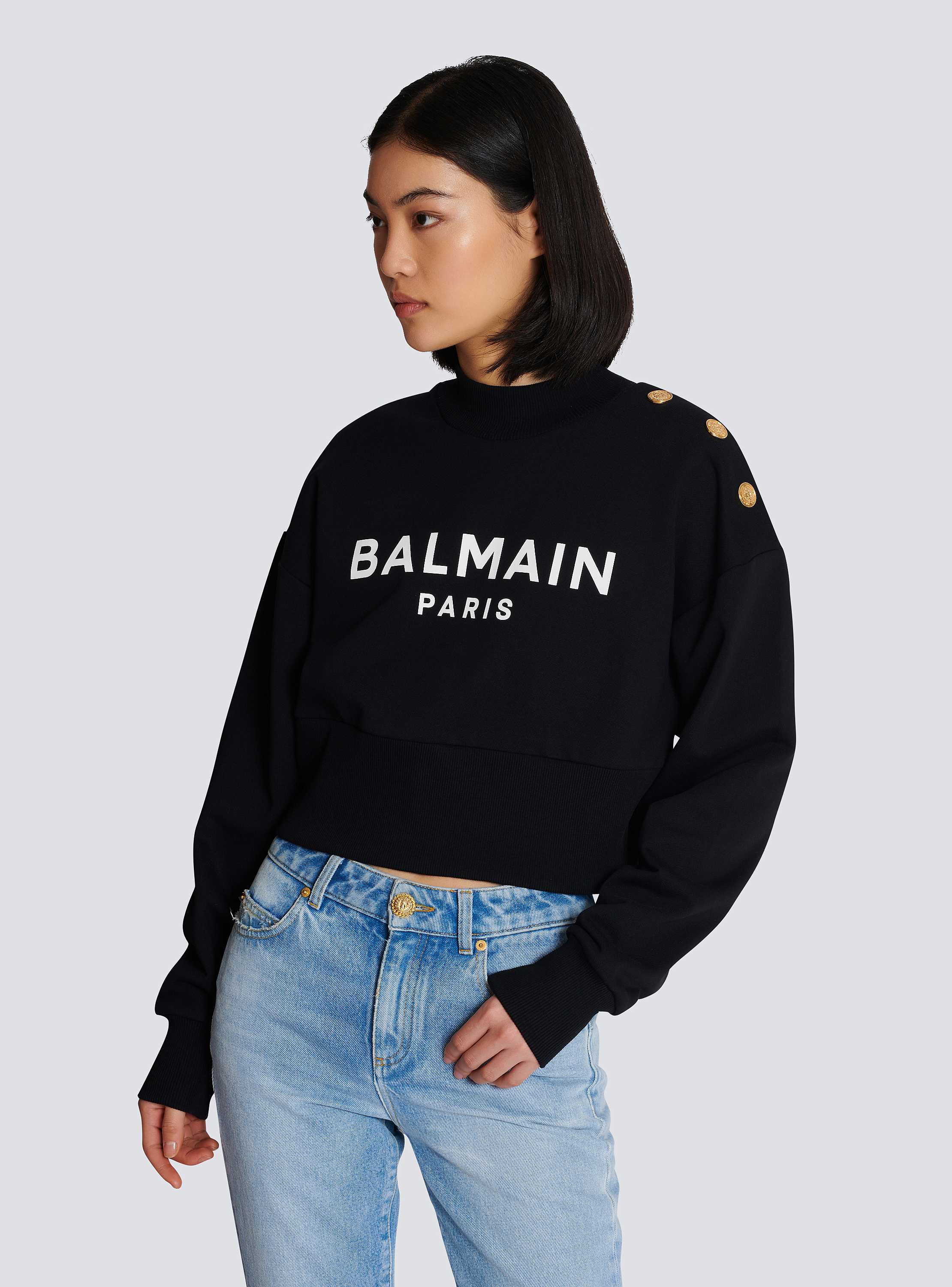 Balmain DF1LBA20XC670FA 関税送料込 Cropped sweatshirt with Balmain Paris print - Women | BALMAIN