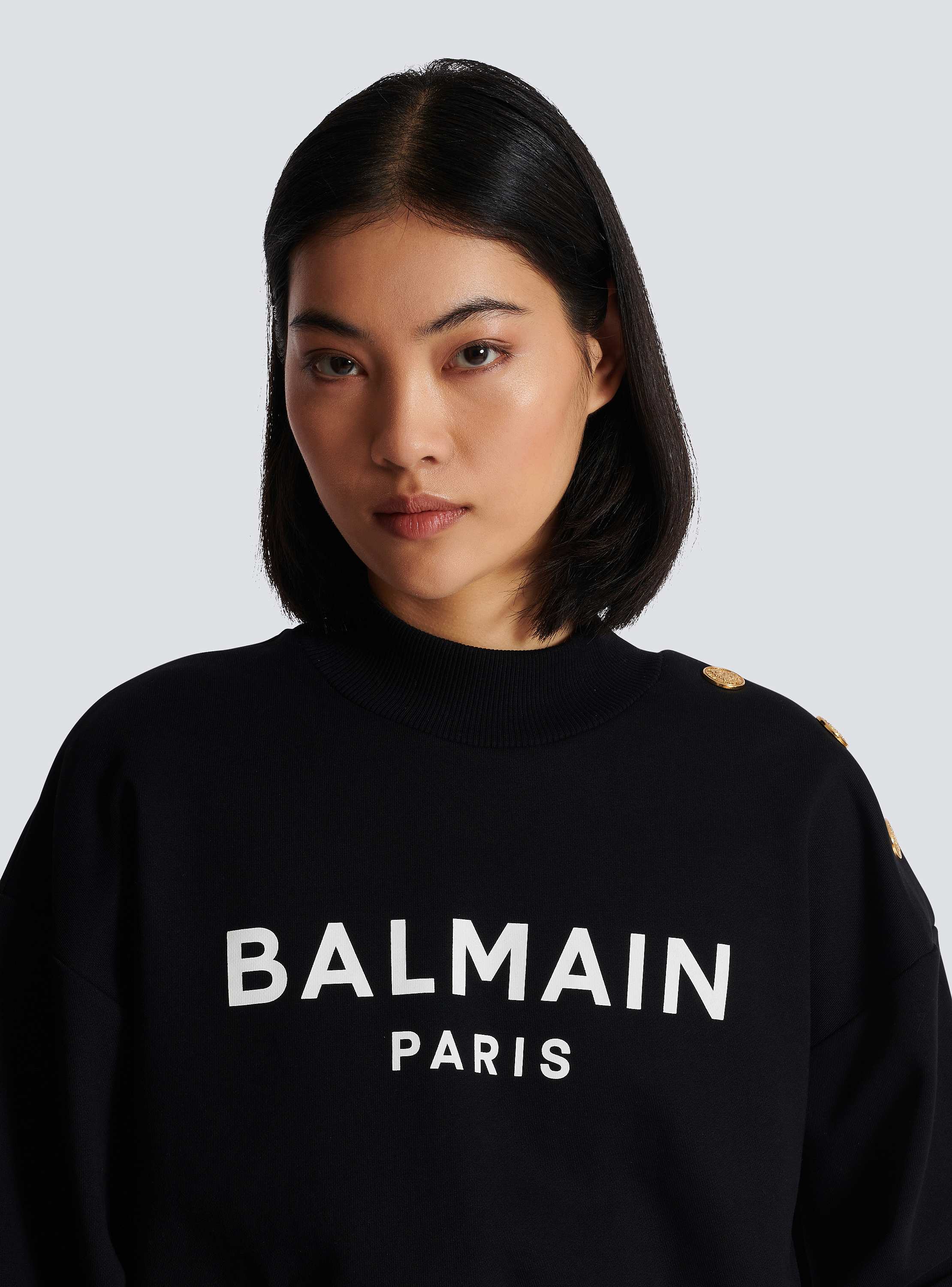 Cropped sweatshirt with Balmain Paris print white - Women