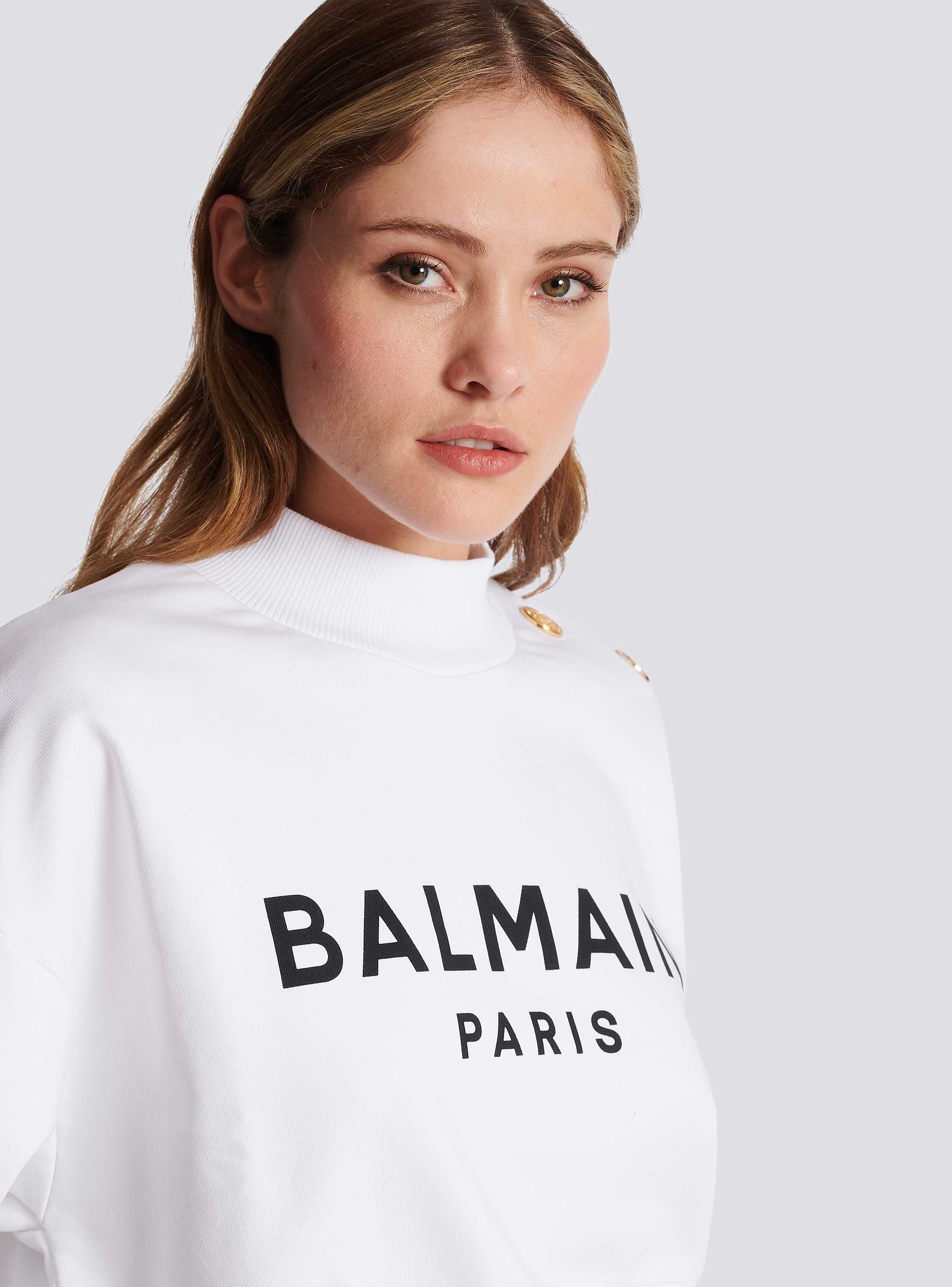 売上実績NO.1 Cropped Women - white print Paris Balmain with sweatshirt トップス