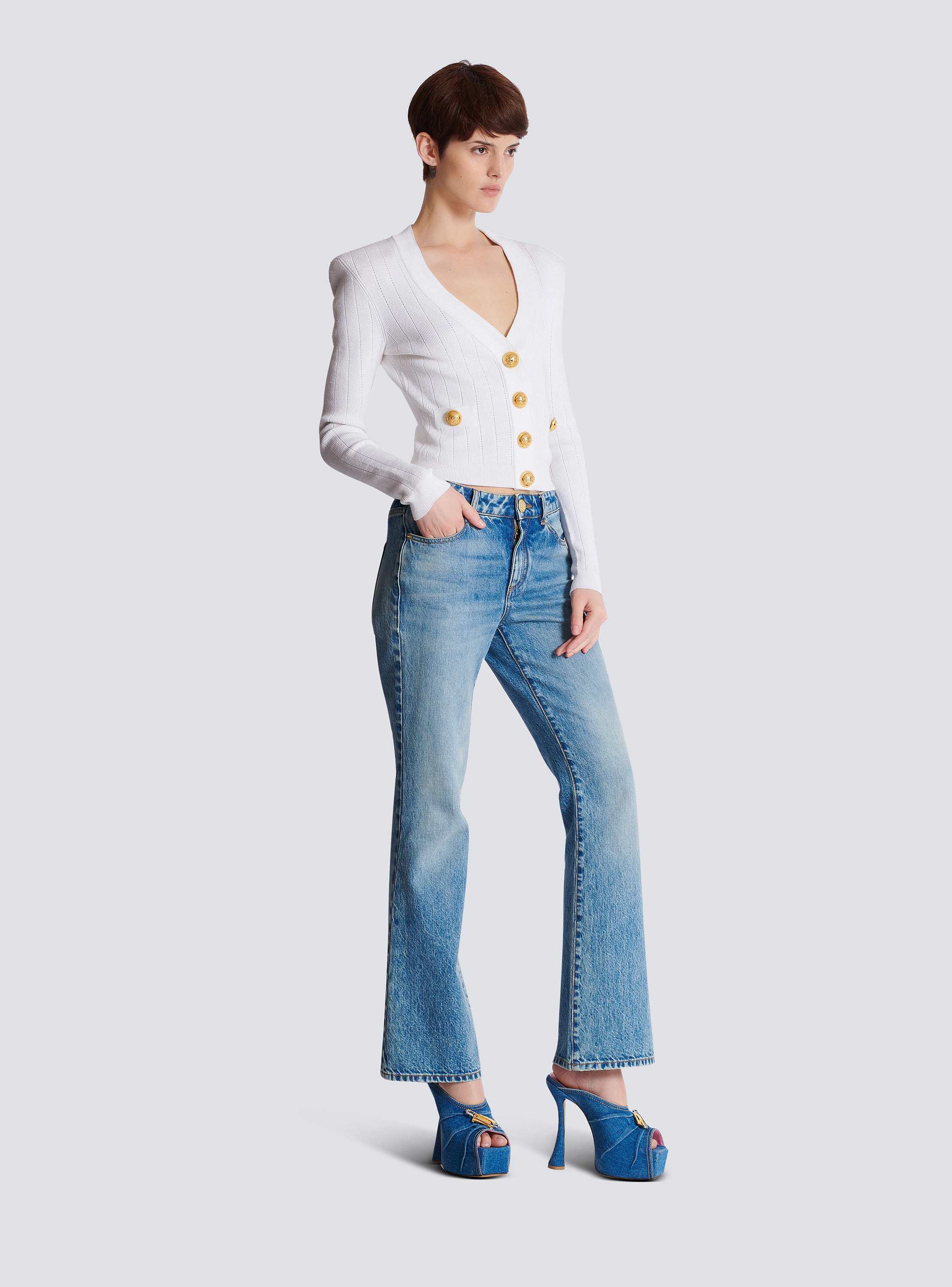 Cropped knit cardigan white white - Women | BALMAIN