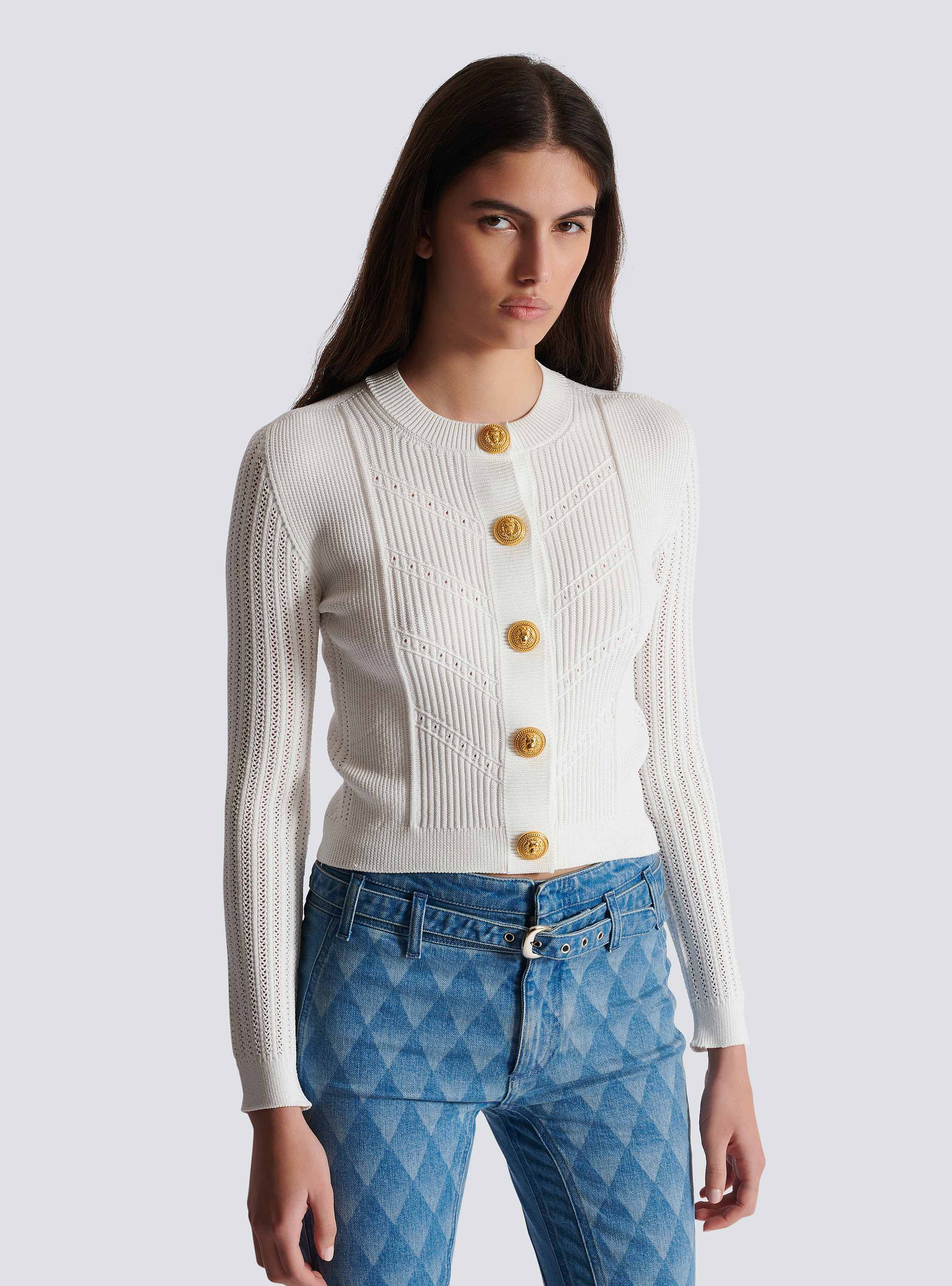 BALMAIN 売れ筋商品|||バルマン カーディガン アウター レディース Cardigans White Balmain Signature knit cardigan white white - Women | BALMAIN