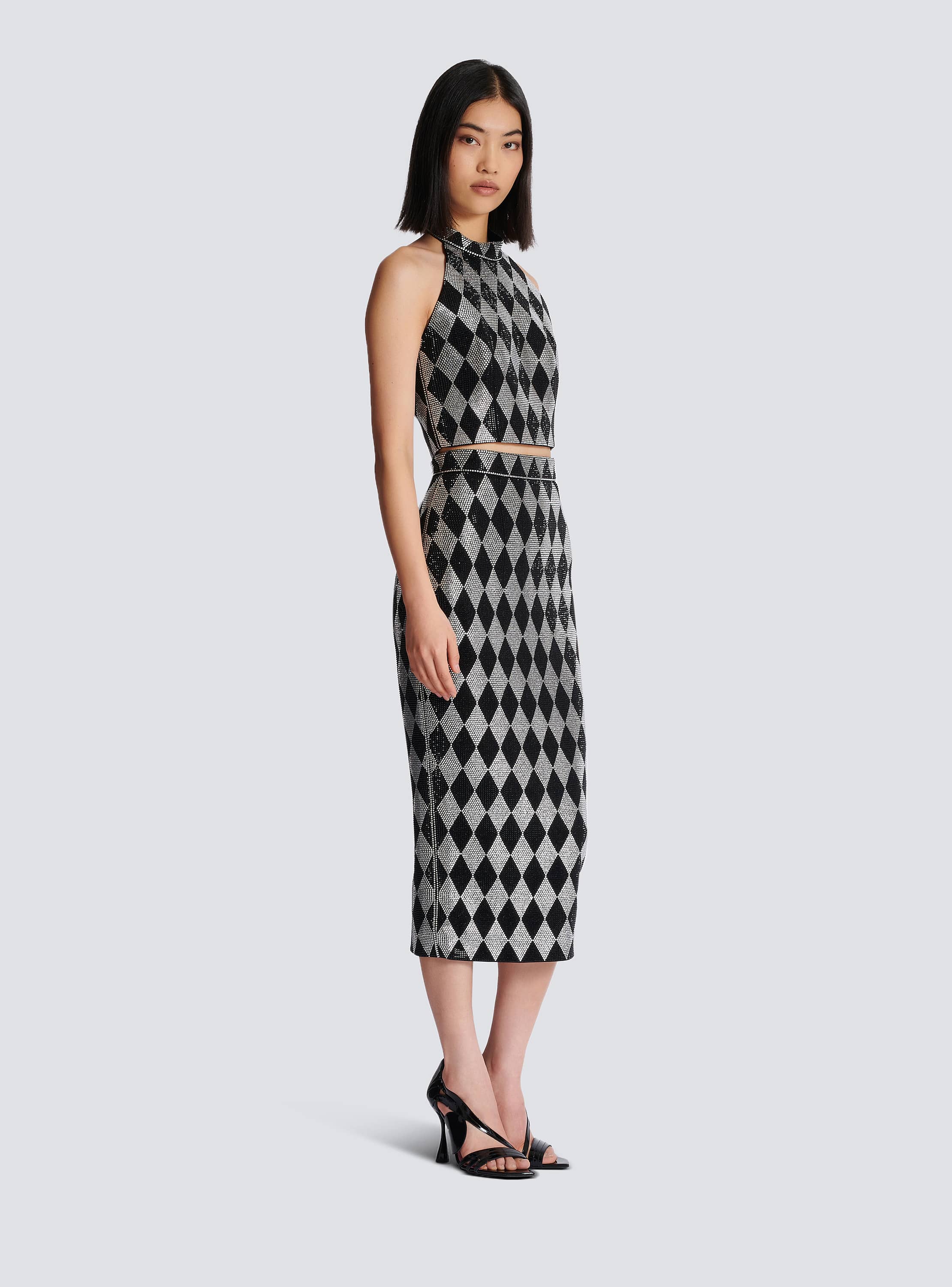 Diamond rhinestone midi skirt black - Women | BALMAIN