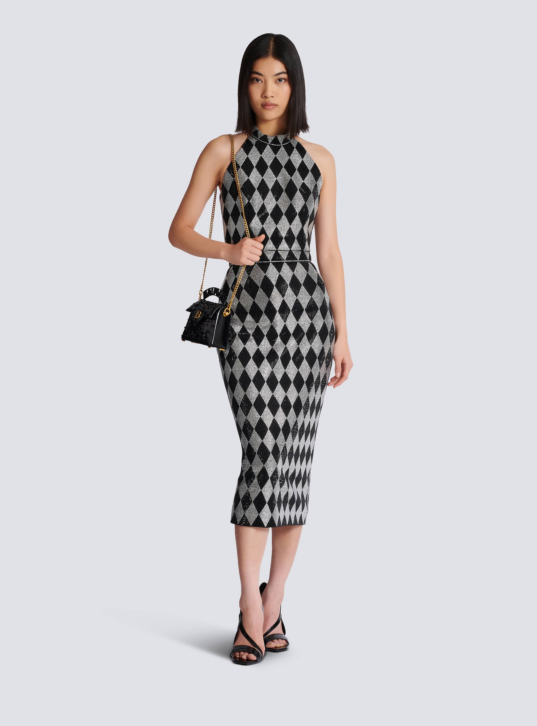 Diamond rhinestone midi skirt black - Women | BALMAIN Diamond rhinestone midi skirt black - Women | BALMAIN