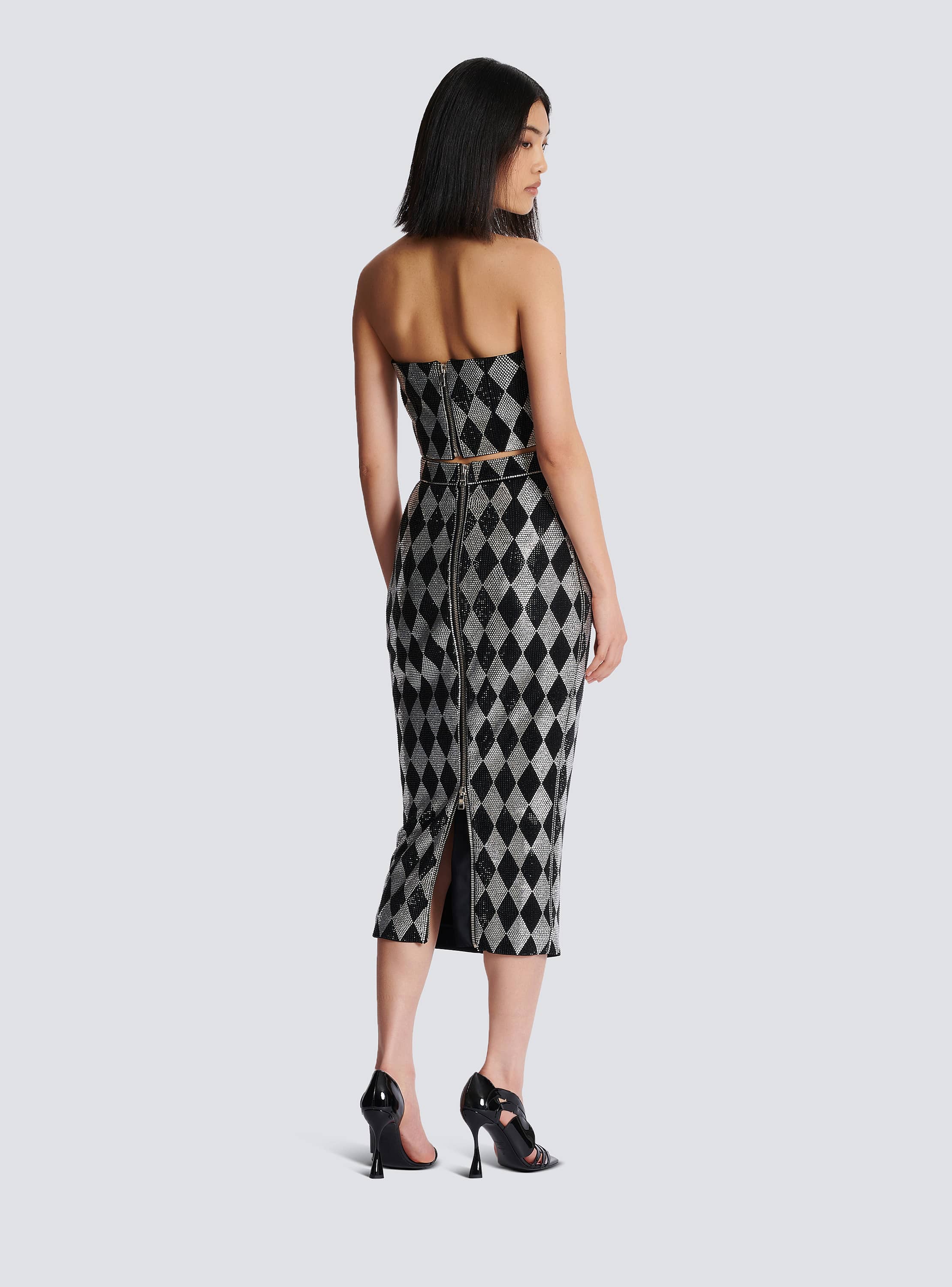 高感度ショップで2023年売れたブランド midi rhinestone Diamond skirt BALMAIN | Women - black スカート
