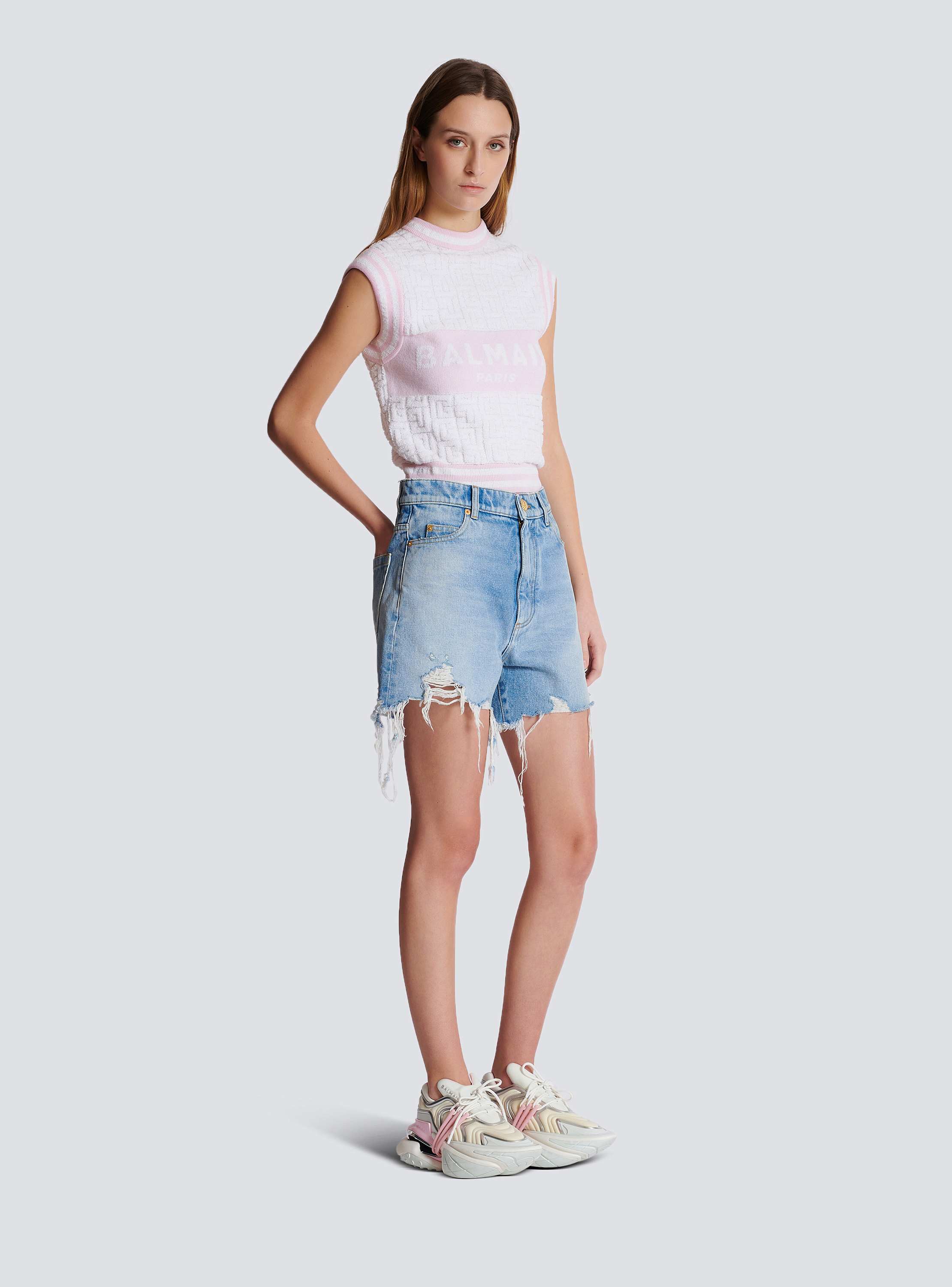 パンツ Balmain Mid-Rise Frayed Denim Shorts Balmain mid-rise Frayed Denim Shorts | Blue | FARFETCH OM