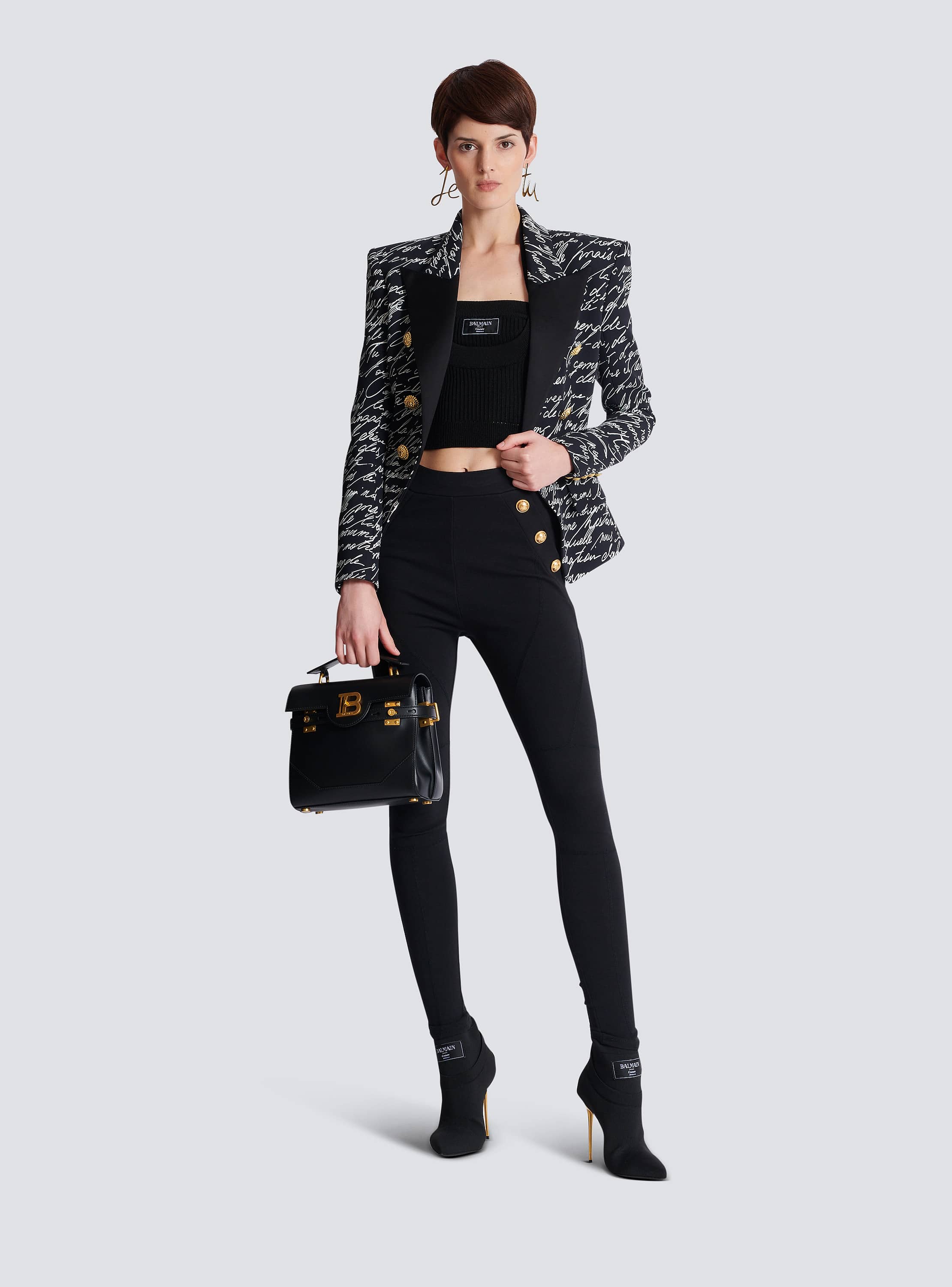 Jersey leggings with 6 buttons black - Women | BALMAIN