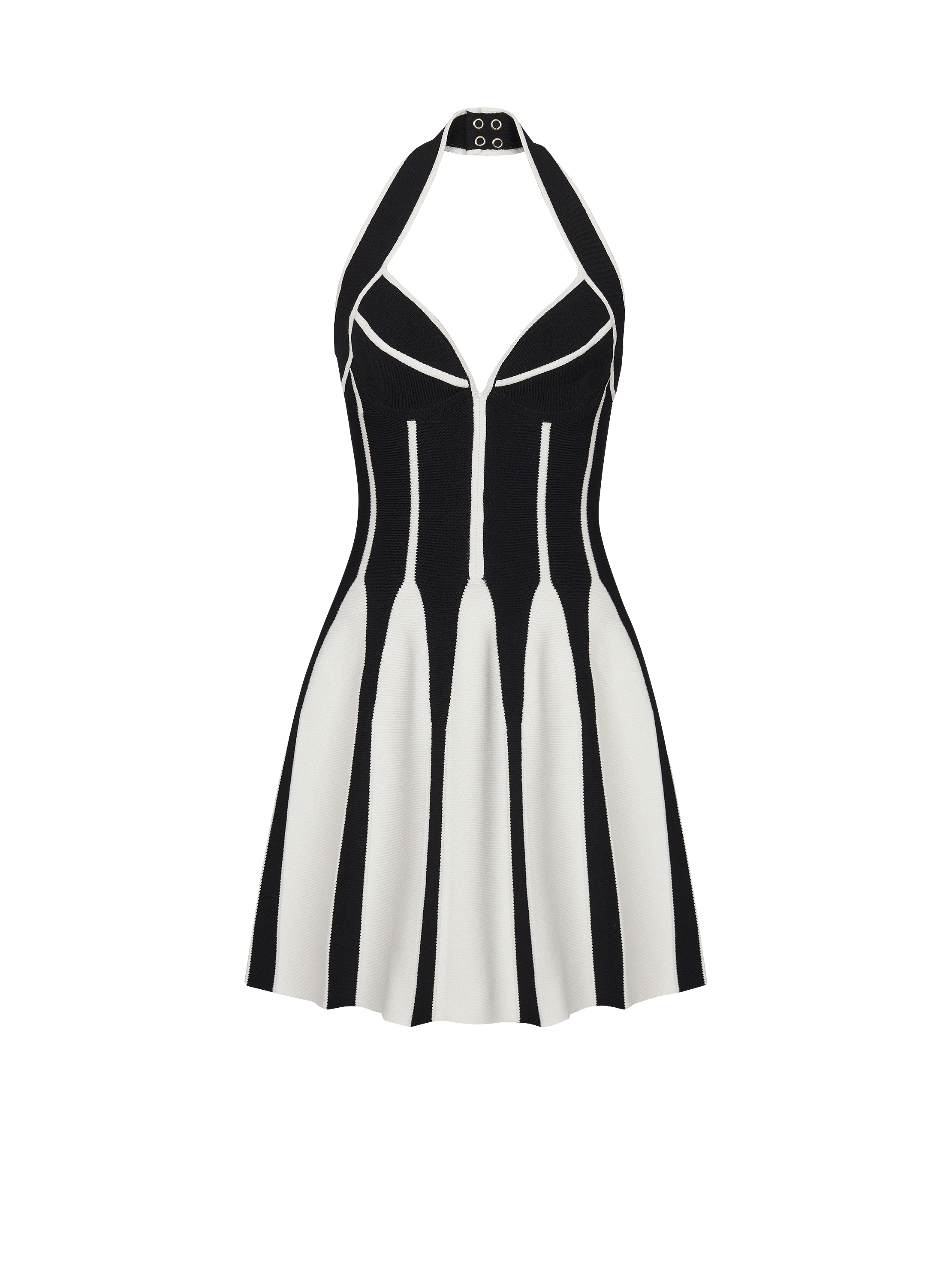 Flared halterneck knit dress
