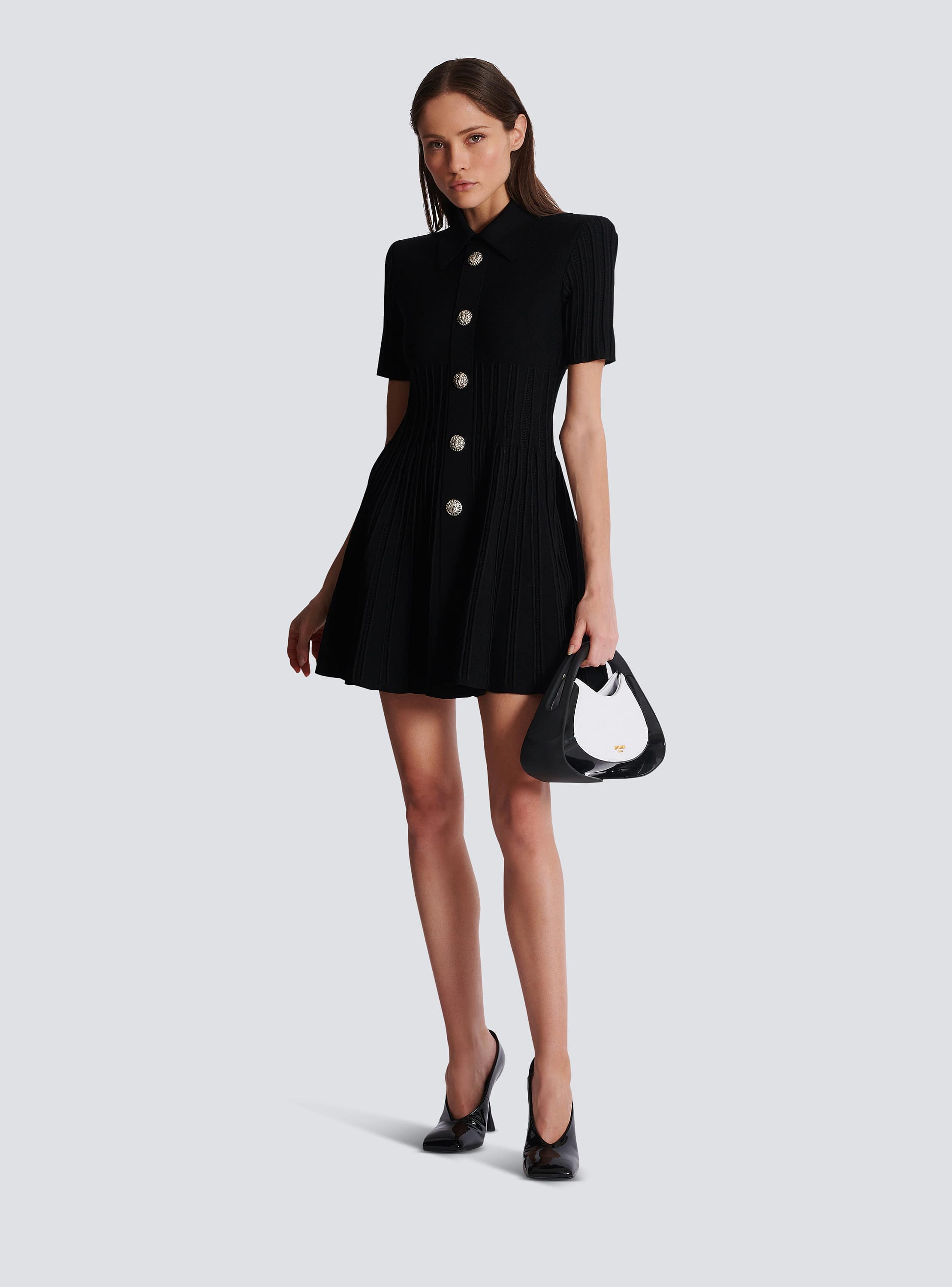 Flared knit dress with buttons black - Women | BALMAIN
