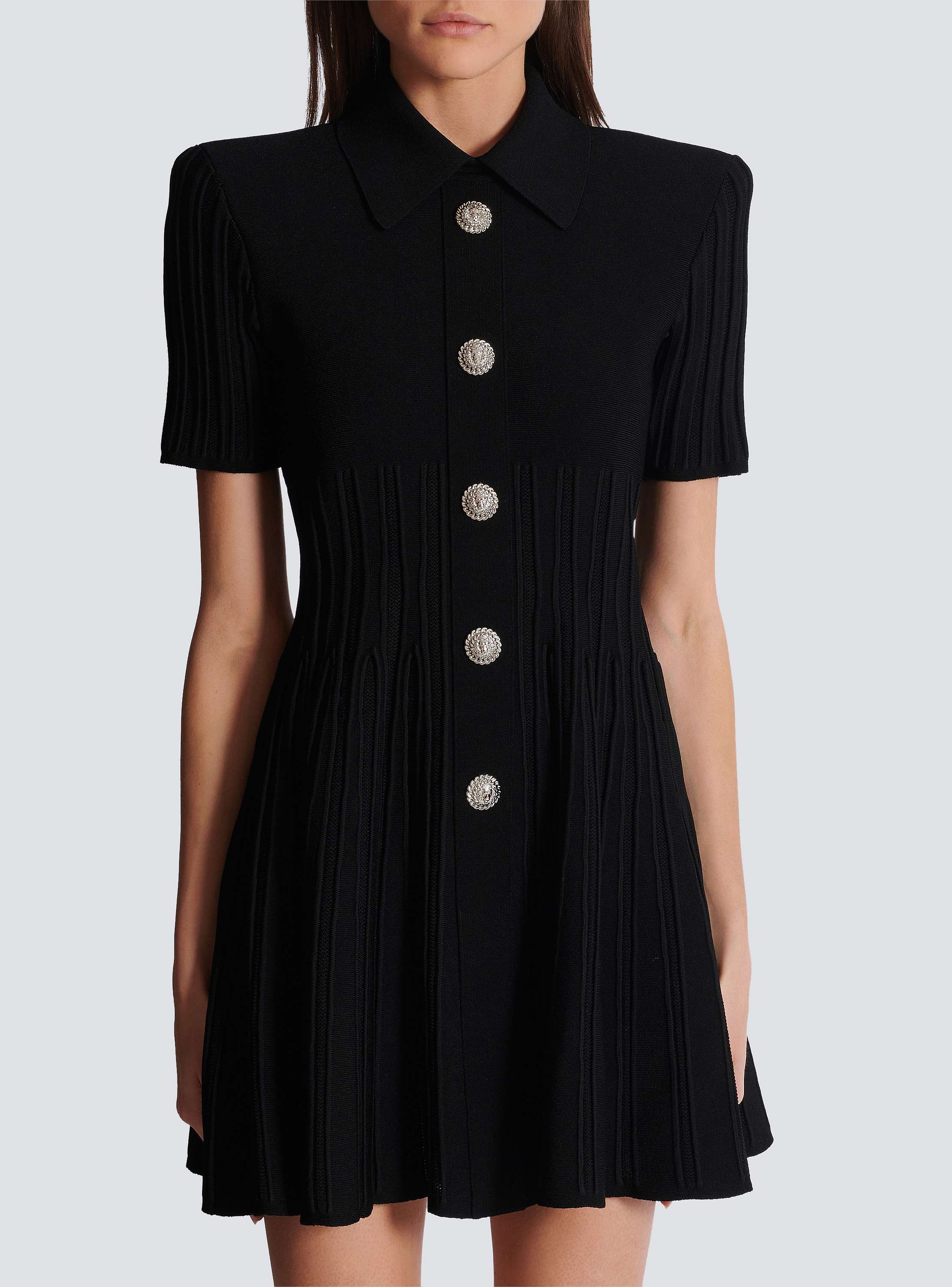 Flared knit dress with buttons black - Women | BALMAIN