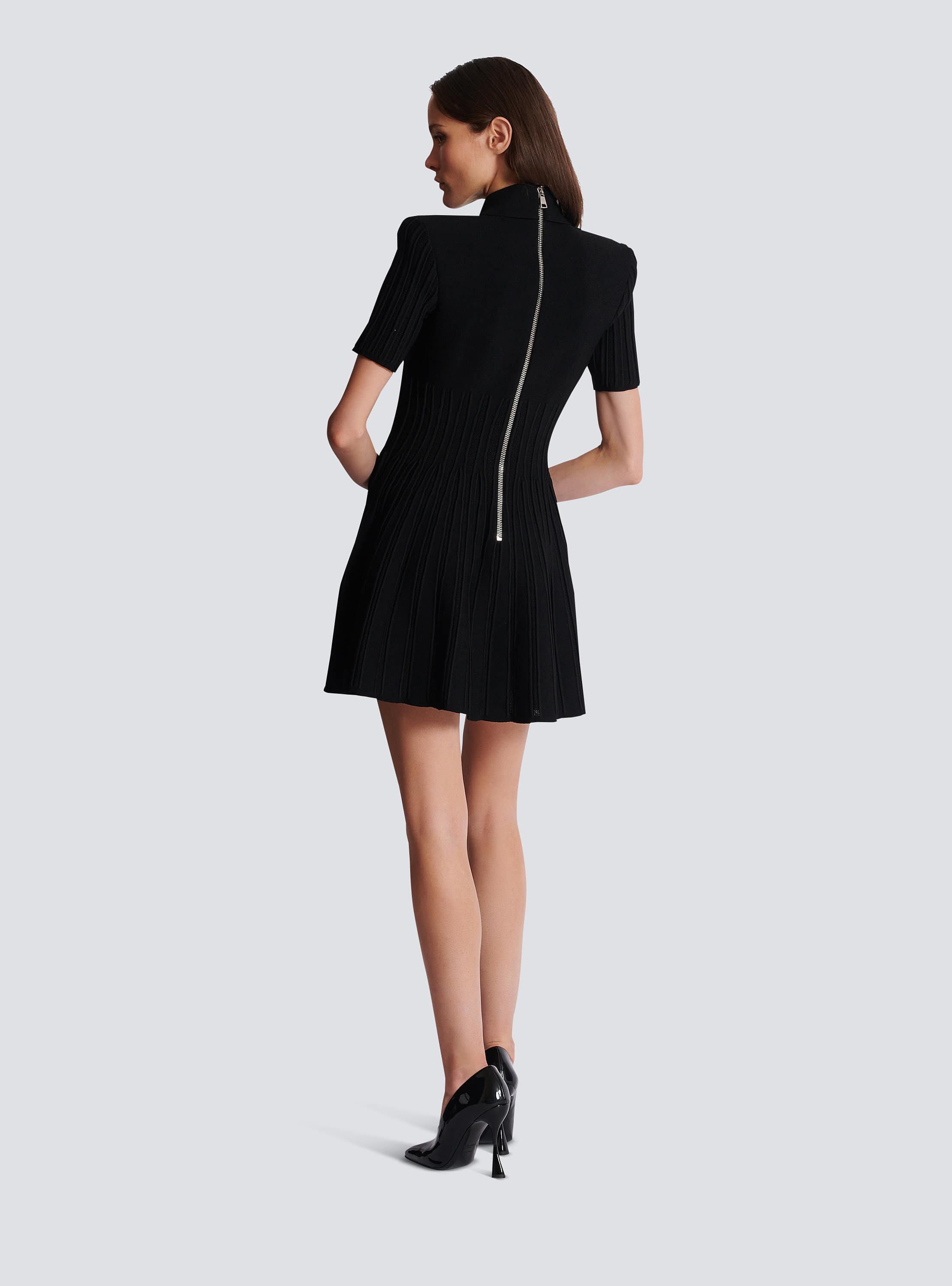 Flared knit dress with buttons black - Women | BALMAIN