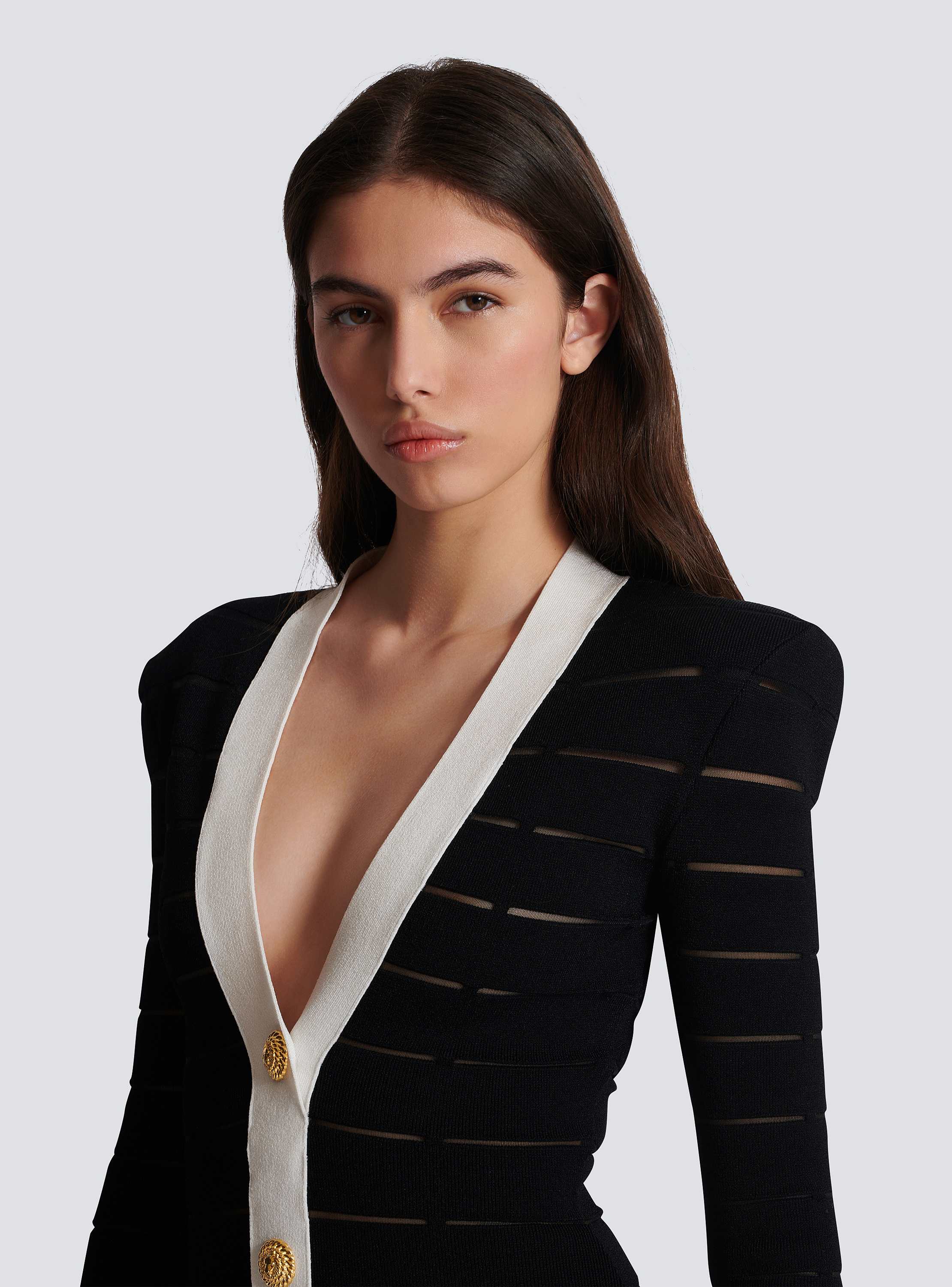 Two-tone knit dress with buttons black - Women | BALMAIN
