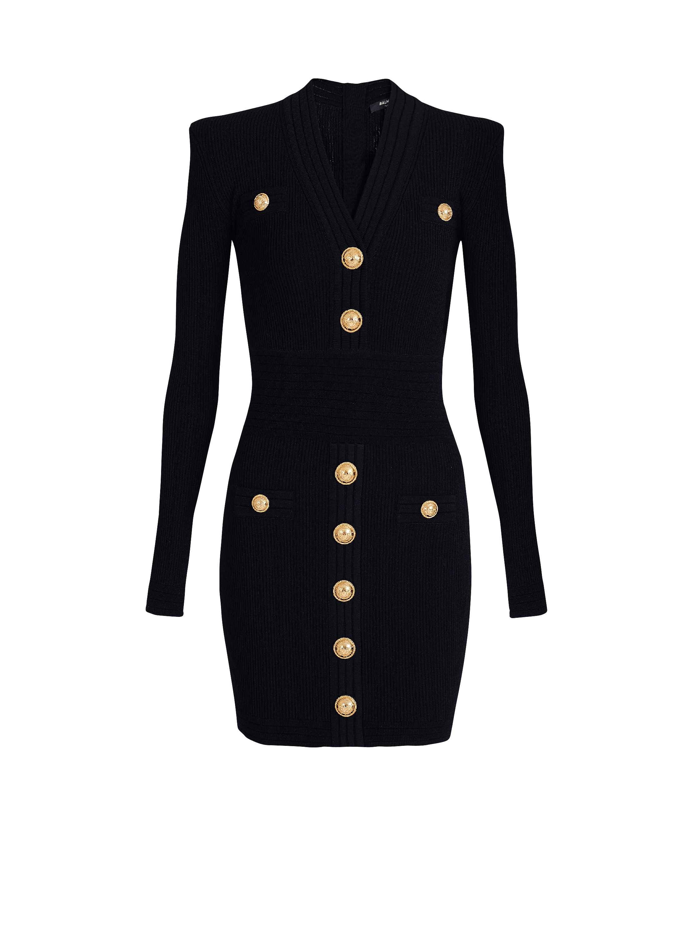 Short knitted dress with gold buttons