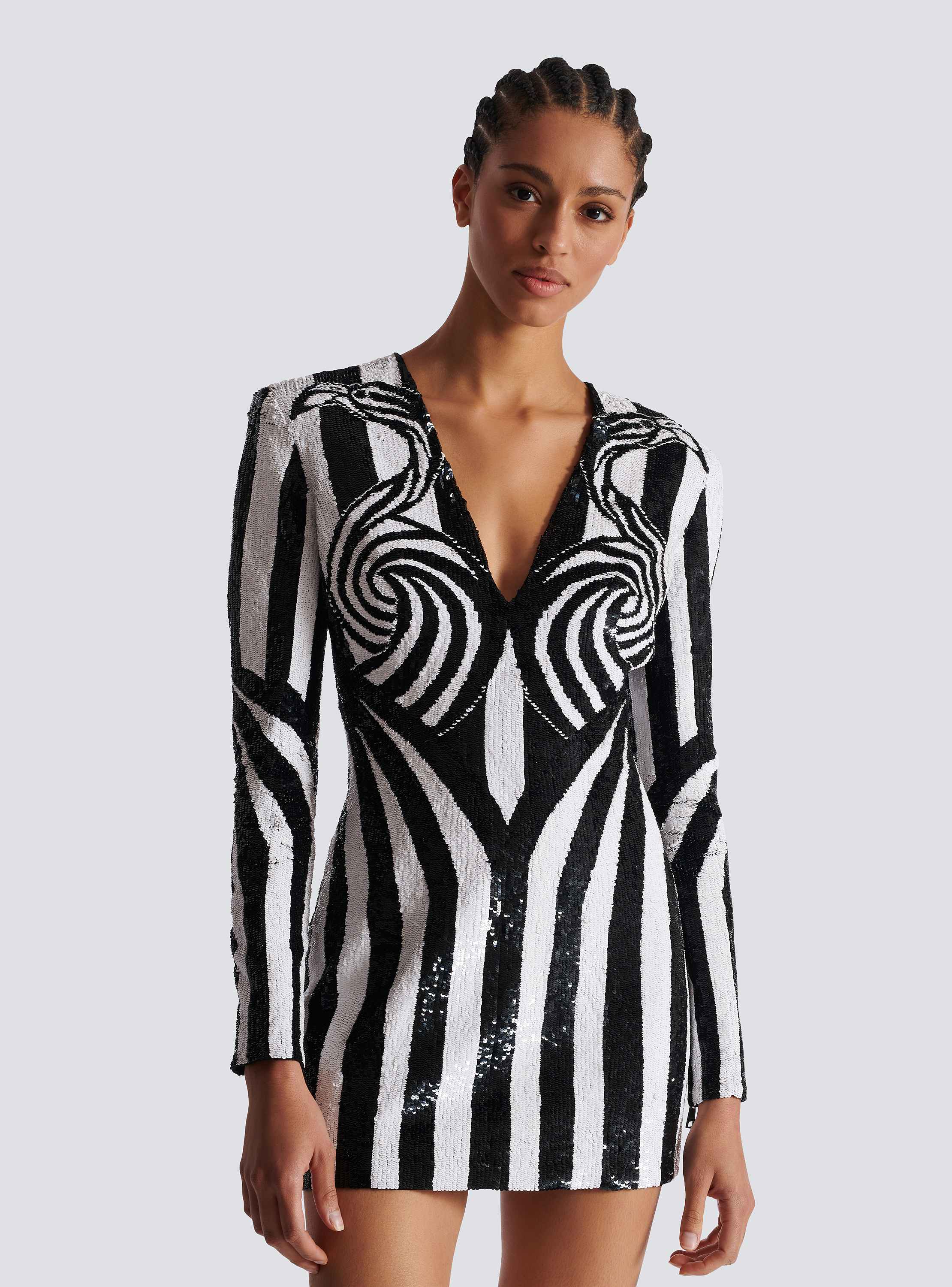 Ls Embroidered Stripe Short Dress