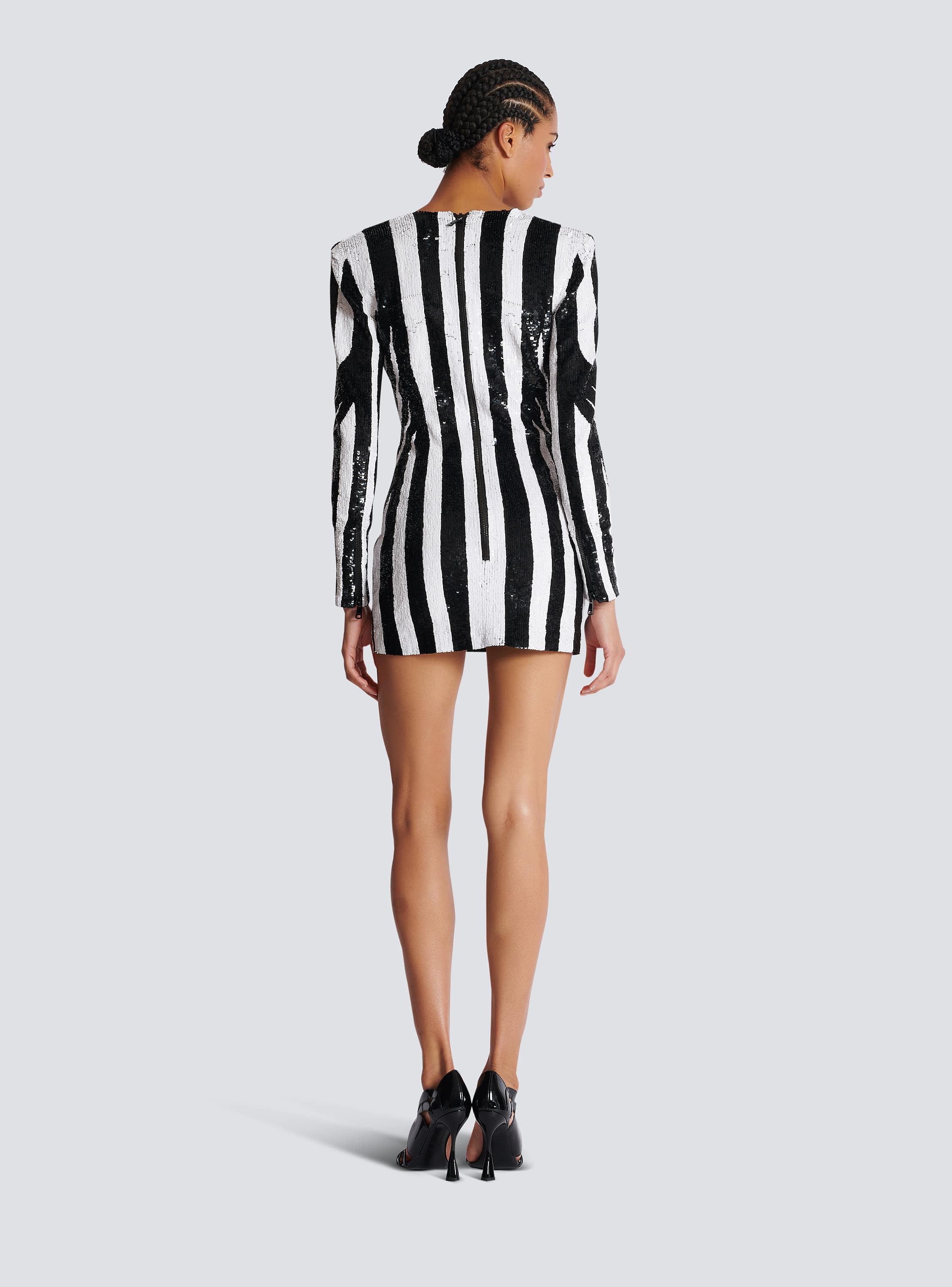 Ls Embroidered Stripe Short Dress